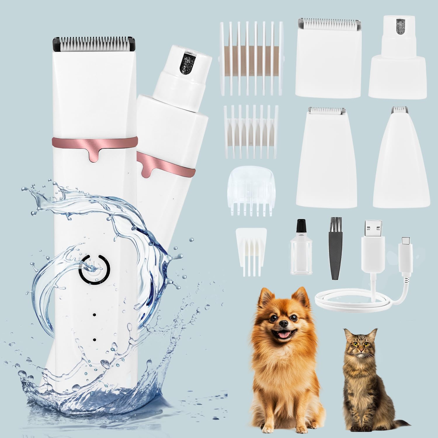 Dog Grooming Clippers, Upgrade Waterproof Cordless Low Noise 4-In-1 Cat Trimmer For Grooming, Rechargeable Usb Dog Paw Trimmer -