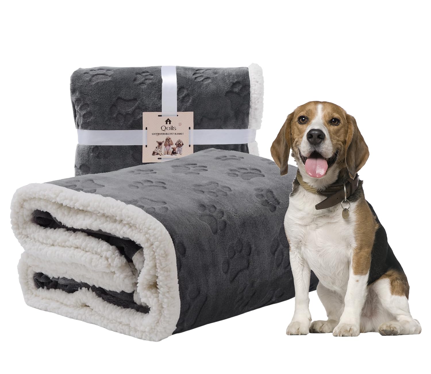 Qeils Dog Blankets For Medium Dogs - Waterproof Cat Blanket Washable - Sherpa Fleece Puppy Blanket, Soft Plush Reversible Throw Protector For Bed Couch Car Sofa, 50'X60', Dark Grey
