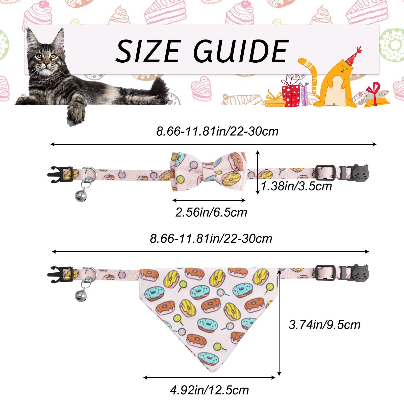 Hacraho Bow Tie Cat Collar Bandana, 2 Pieces Adjustable Cat Collar Bandana Bells Set Cat Collars With Bells Detachable Bow Tie B