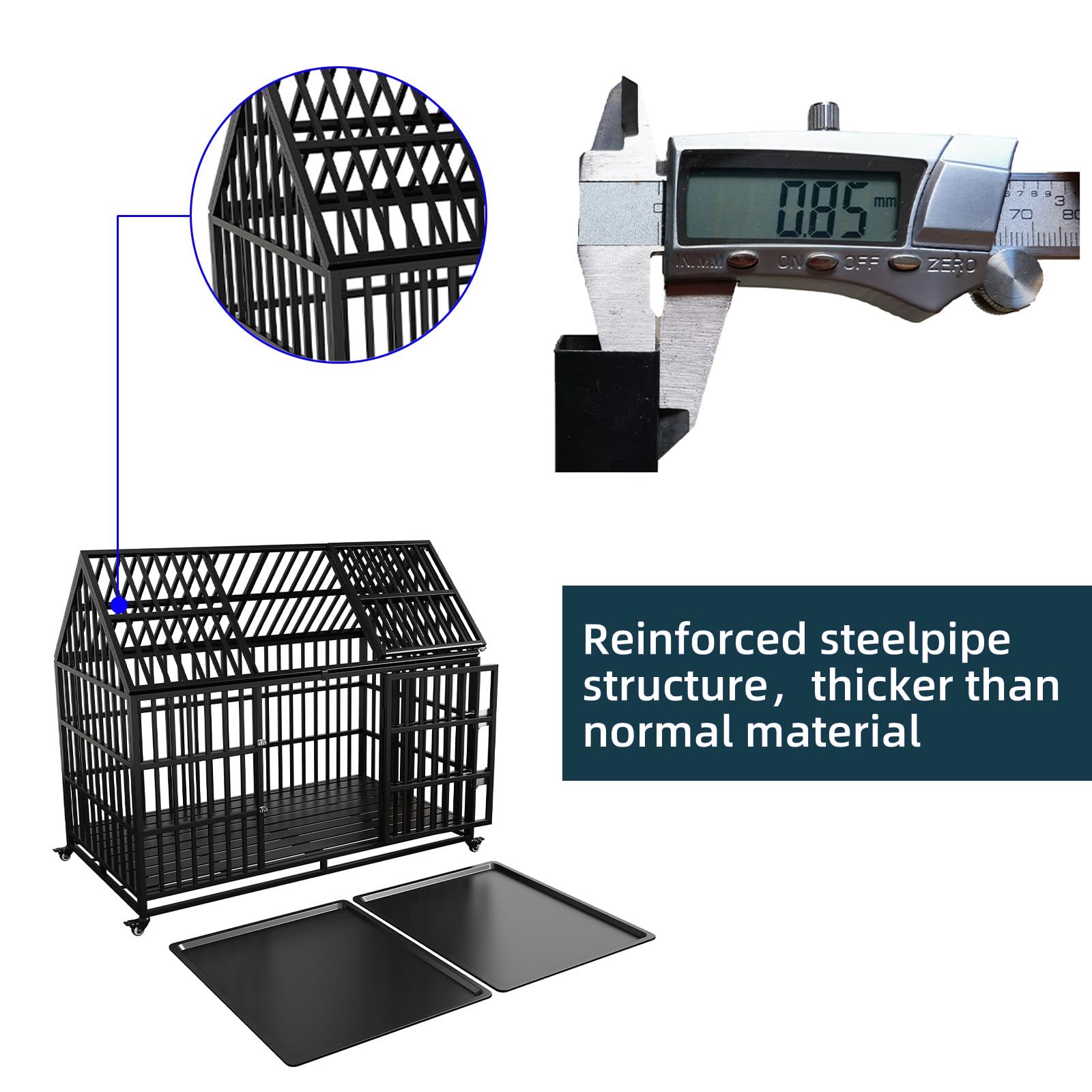 54 Inch Heavy Duty Indestructible Dog Crate, Escape Proof Dog Cage Kennel With Lockable Wheels, High Anxiety Double Door, Extra
