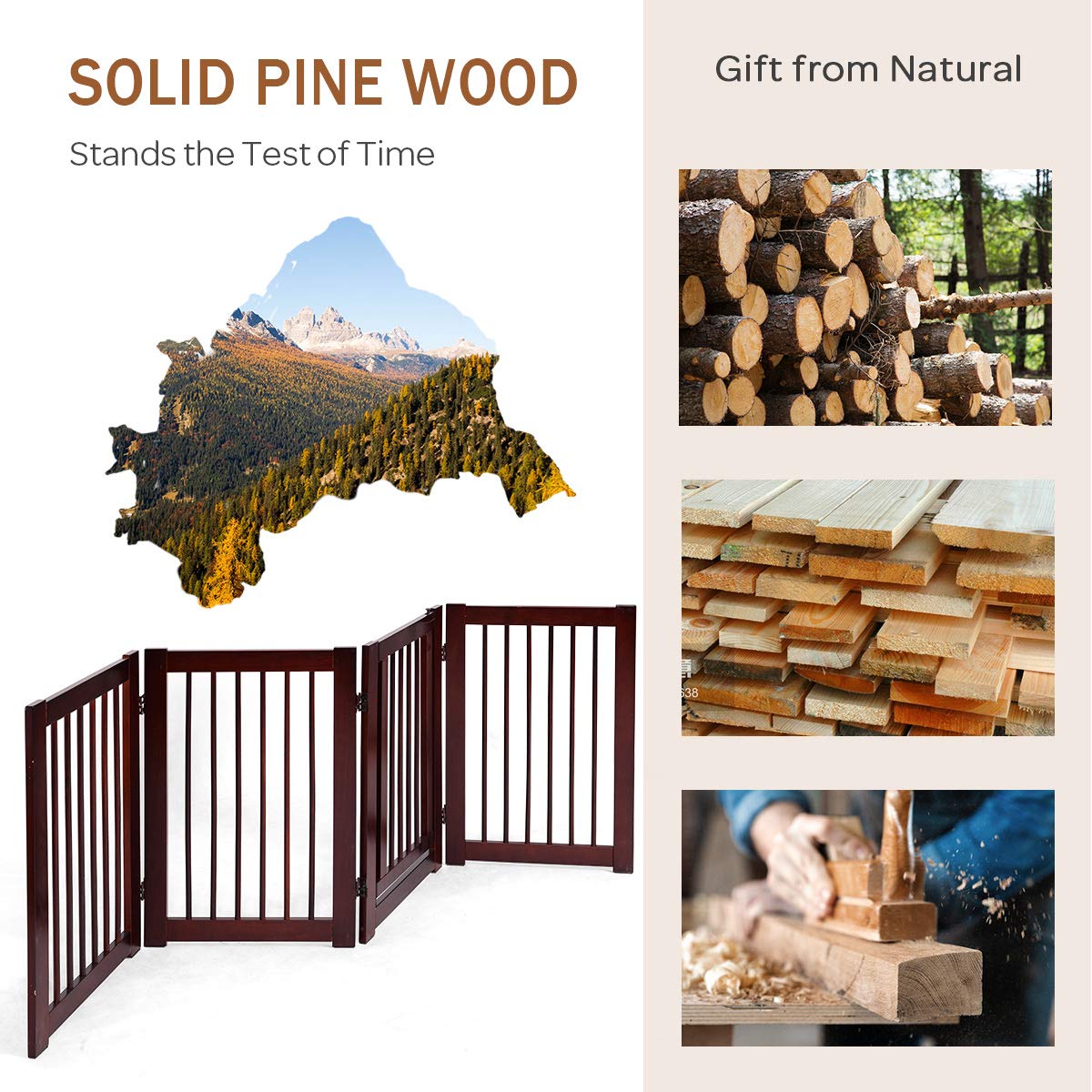 Petsite Pet Gate With Walk Through Door, 4 Panel Pet Fence Indoor, 80 Inches Extra Wide Freestanding Dog Gates For House, Stairs, Doorways