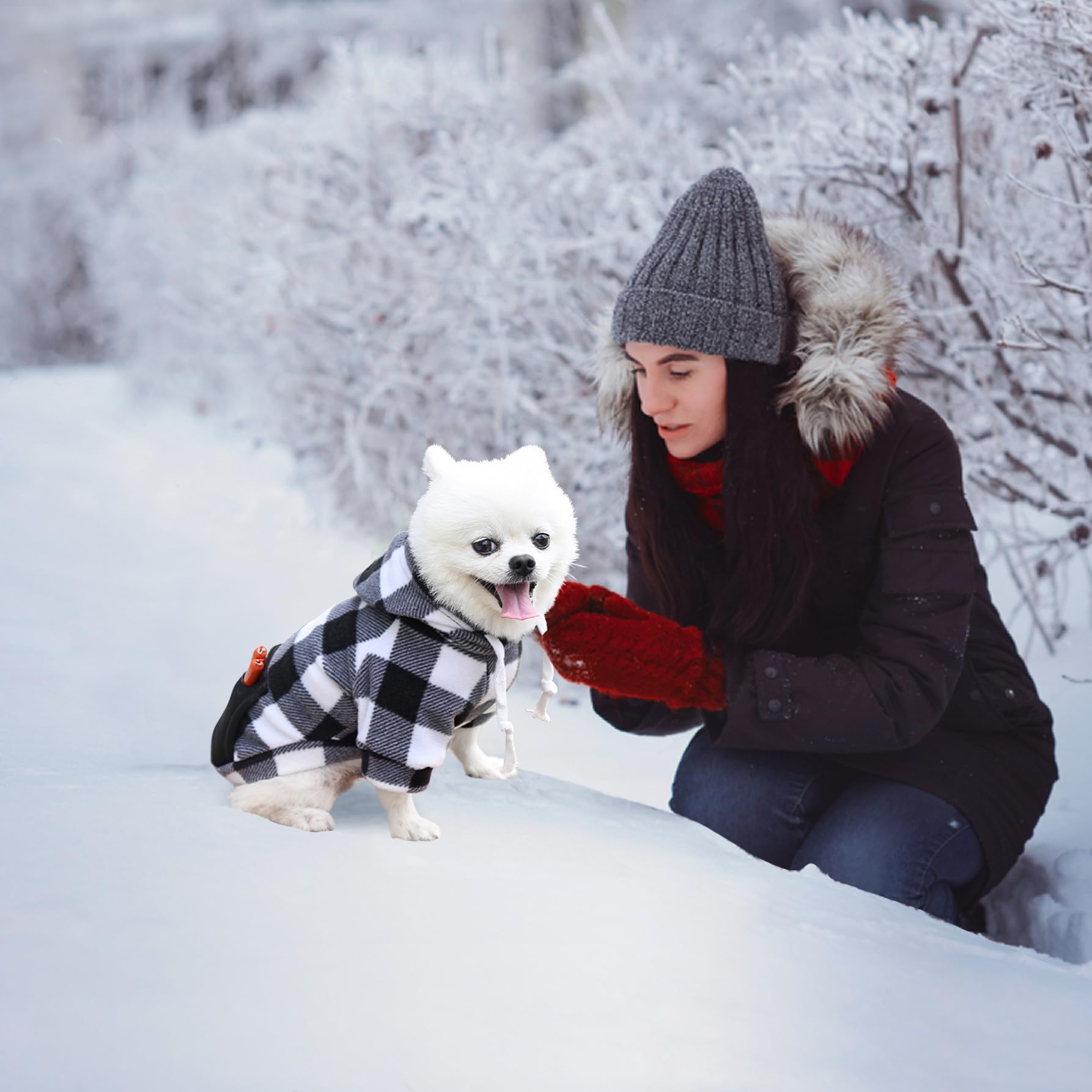Mrcopetal Plaid Dog Clothes Sweatshirt With Soft Brushed Fleece And Zipper Pocket For Dog Winter Coat In Small, Medium, Large &
