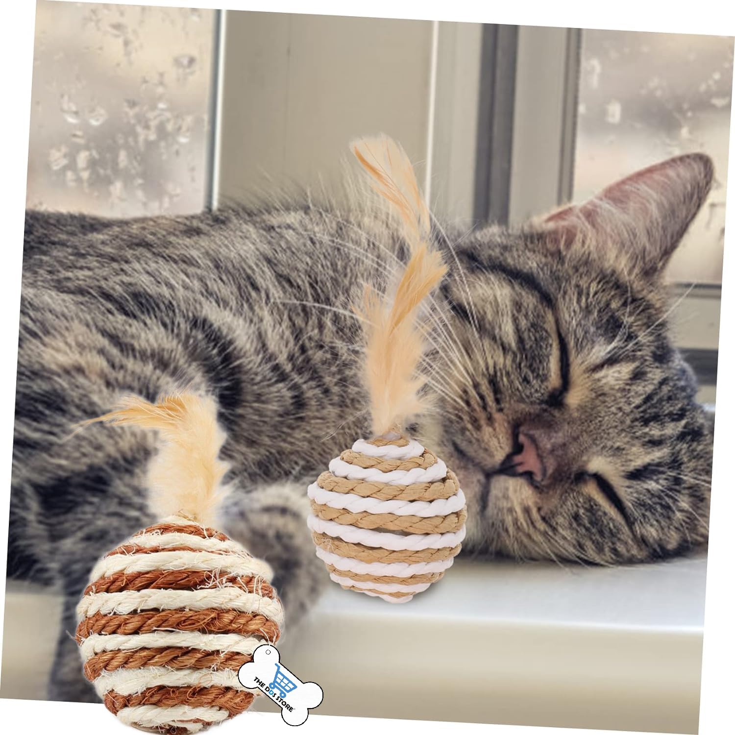The Dds Store 2 Pcs Sisal Feather Cat Toy Striped Sisal Ball Interactive Toys For Cats Pet Ball Kitten Games Toys Pet Cat Produc
