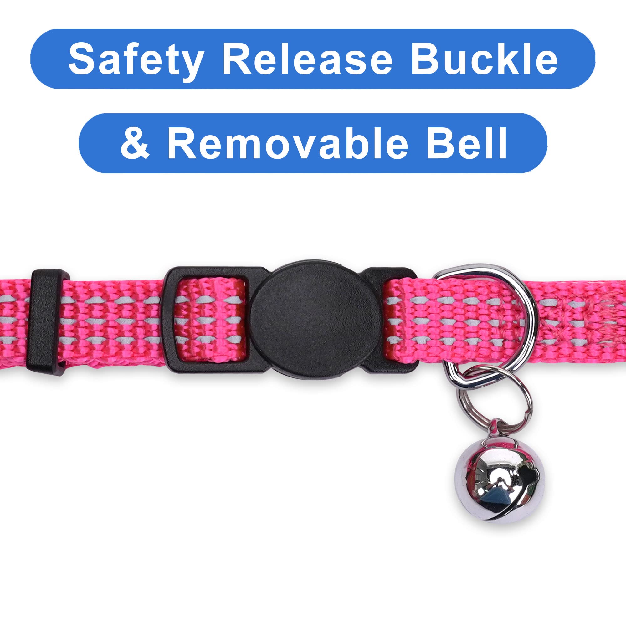 Pawtitas Reflective Cat Collar With Safety Buckle And Removable Bell Cat Collar Kitten Collar Pink Cat Collar