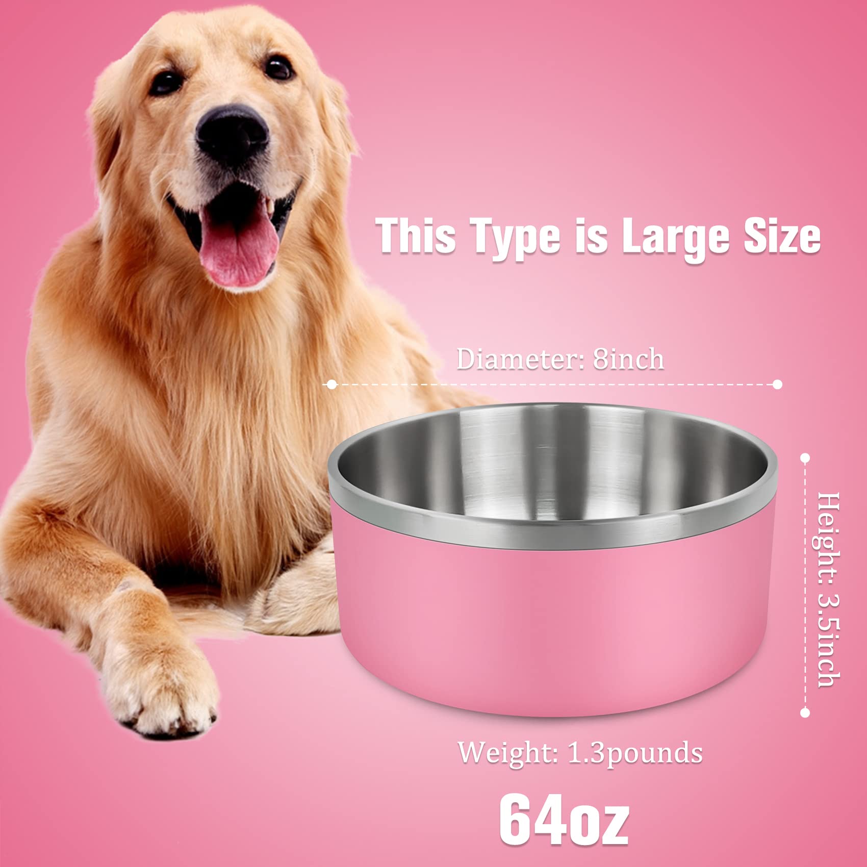 LIHONG Stainless Steel Dog Bowls for Large Dogs,Dog Food Water Bowls with Non Slip Rubber Bottom,Pet Feeding Bowl,Double Wall In