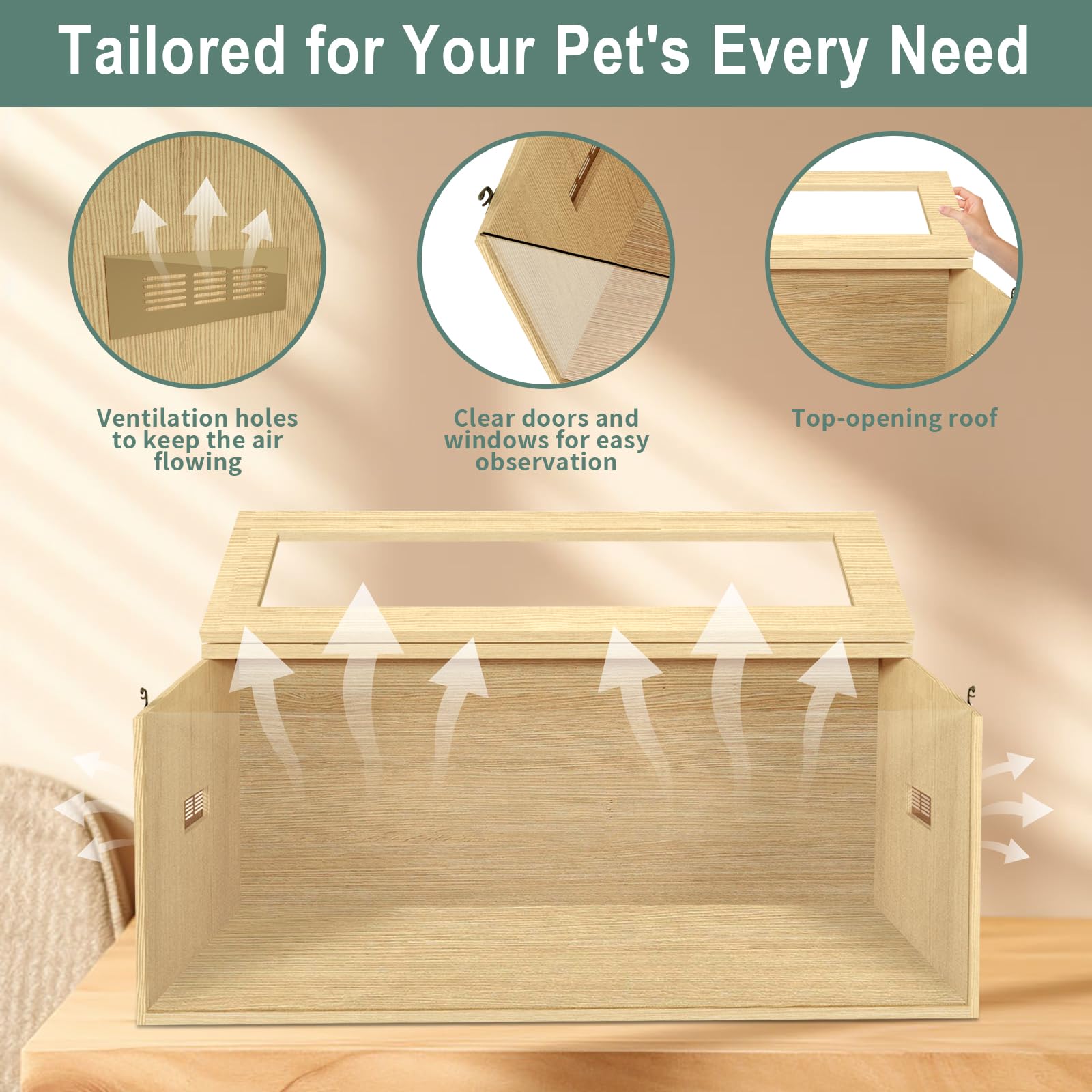 32'' Hamster Habitat Enclosure, Top Opening Lockable Roof Door, Gerbil Dwarf Hamster Cage With Hygrometer, Chewproof Syrian Hams