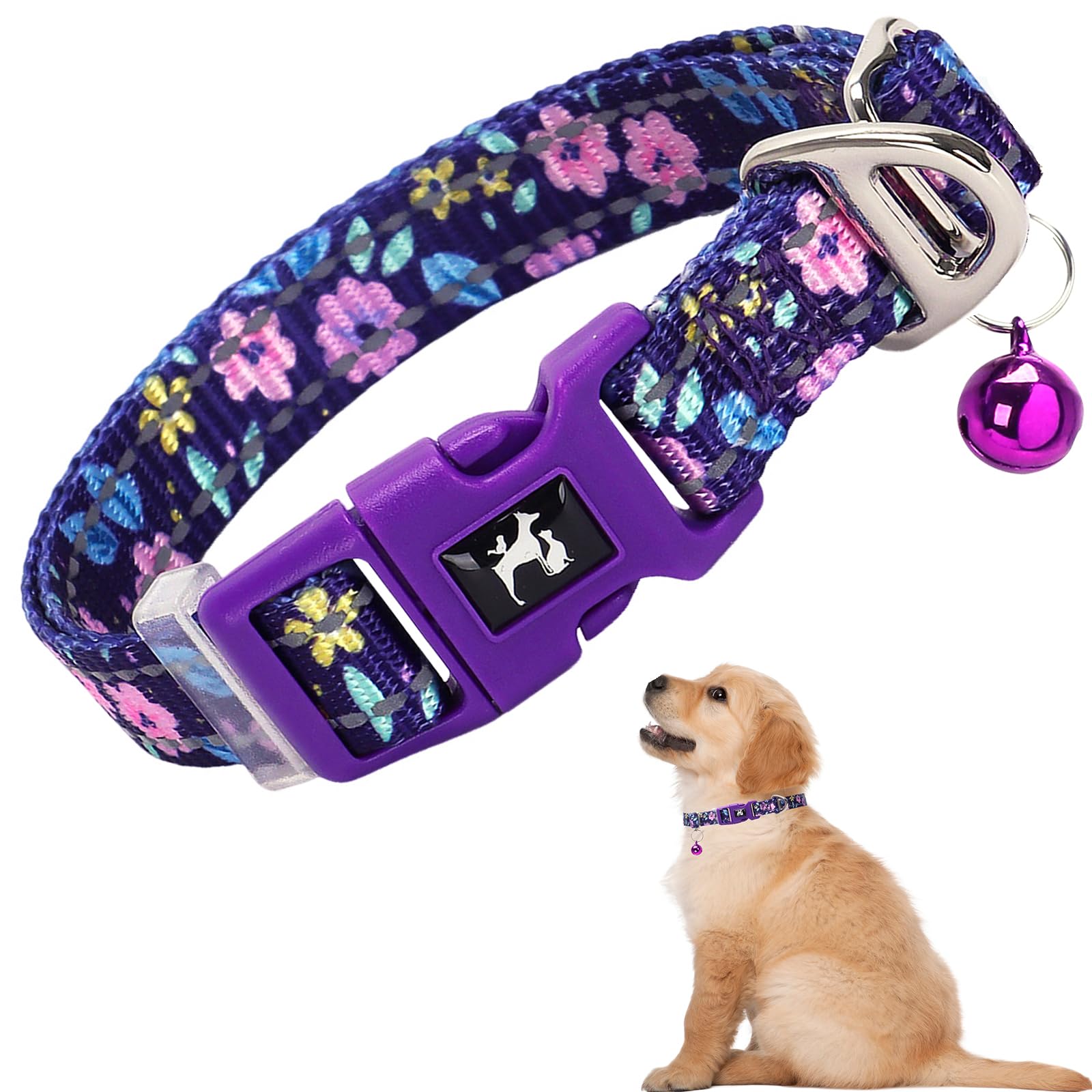 Soft Nylon Xxs/Xs Dogs Collar With Bell - Reflective, Adjustable & Lightweight For Puppy, Comfortable & Safe For Everyday Use (P