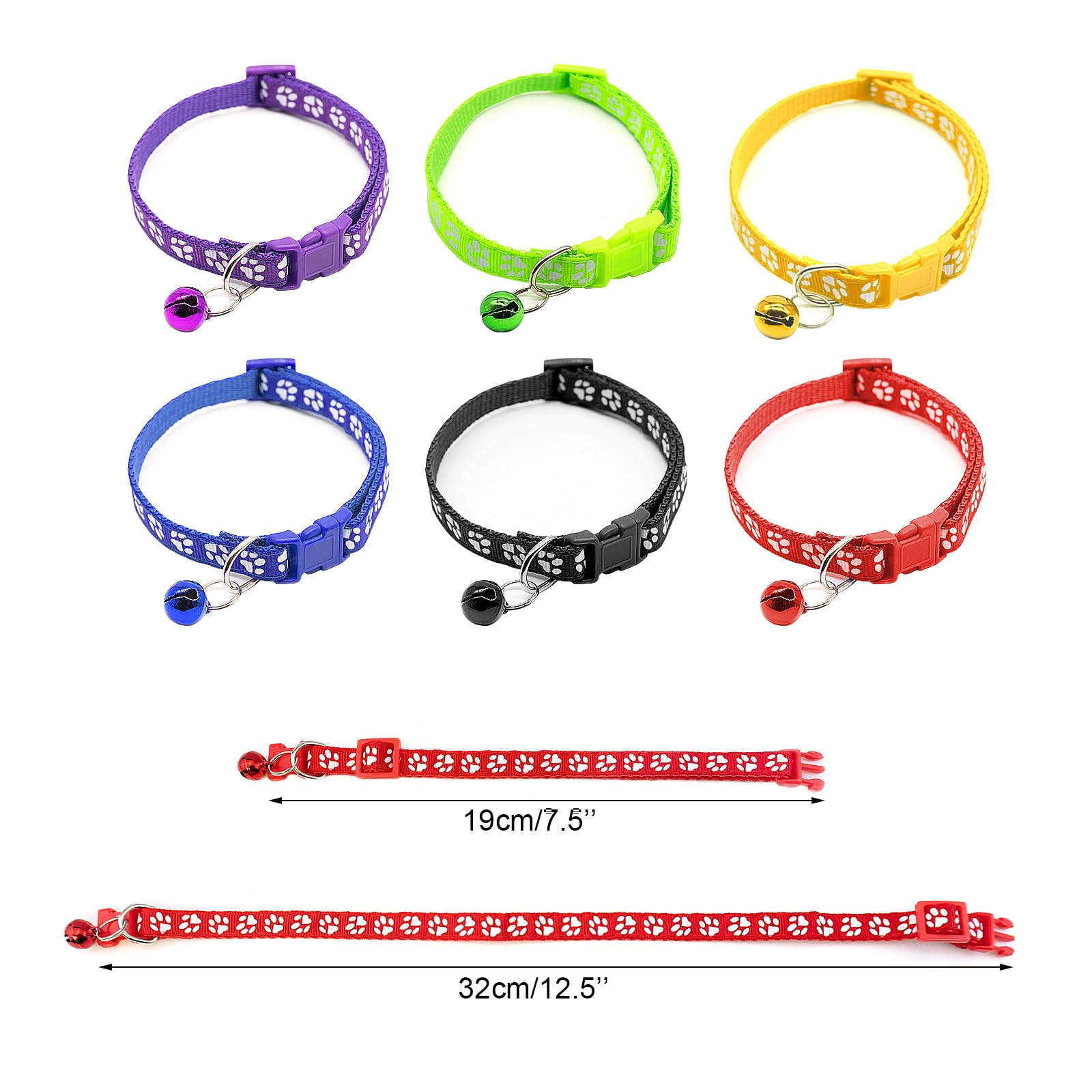 Quacc 6Pcs Puppy Collars, Puppy Whelping Collars Colourful Adjustable Dog Collar 19-32Cm Paw Print Collar With Bell For Small Do