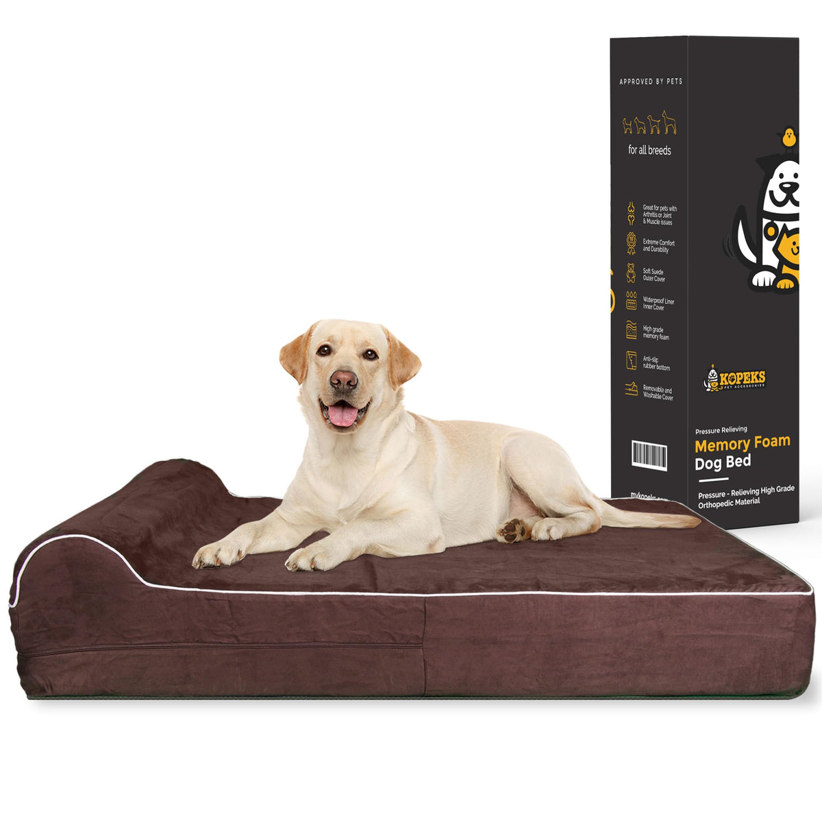 Jumbo Orthopedic - 7-Inch Thick Memory Foam Pet Bed With Pillow - Removable Cover, Anti-Slip Bottom - Free Waterproof Liner Included - Sturdy Beds For Large Breed Dogs - Modern, Big