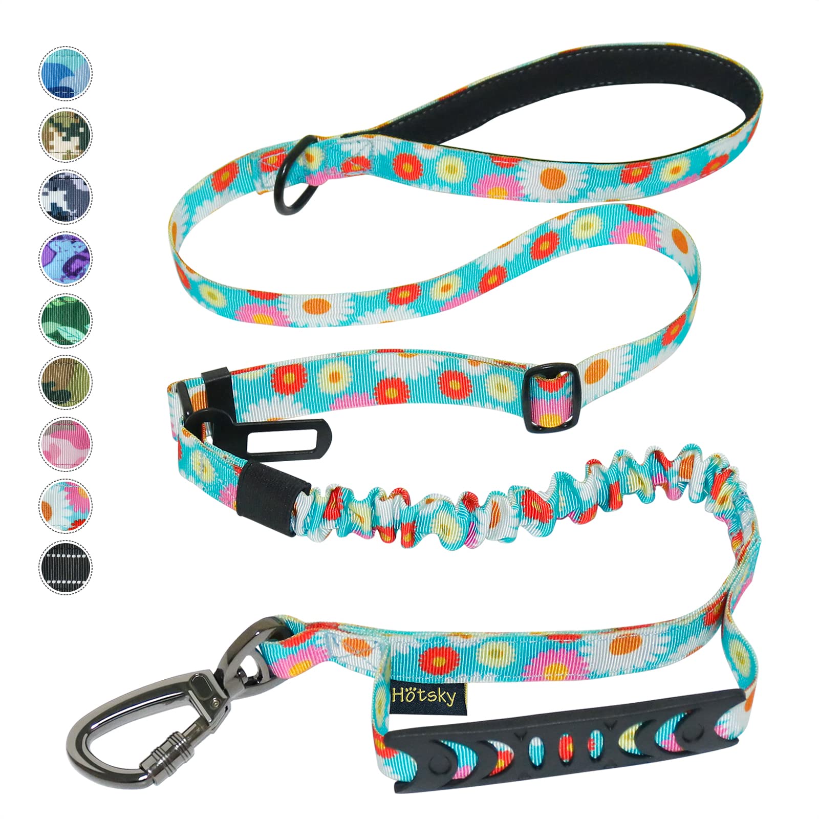 Heavy Duty Dog Leash, Hotsky Tactical Dog Leash With Car Seat Belt And Double Handle For Large Dogs Up To 150Lbs, 4Ft 6Ft Adjustable Shock Absorbing Strong Dog Leash For Dog Training Walking (Daisy)