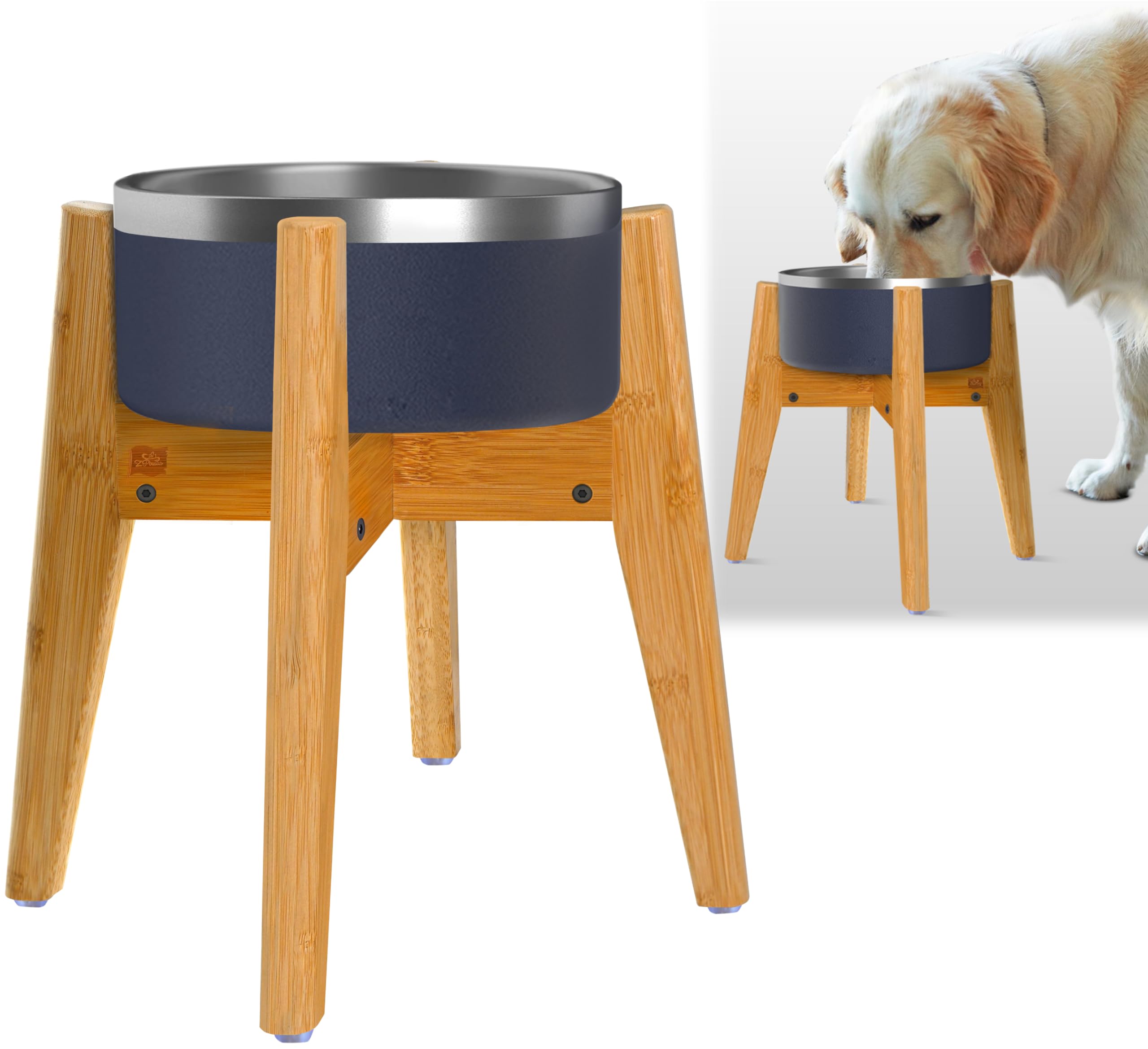 Dog Bowl Stand (12-inch High) - Ideal for Large Breeds - Adjustable Sideways, Slanted Feet - Elevates, Raises Pet Food Feeders, 
