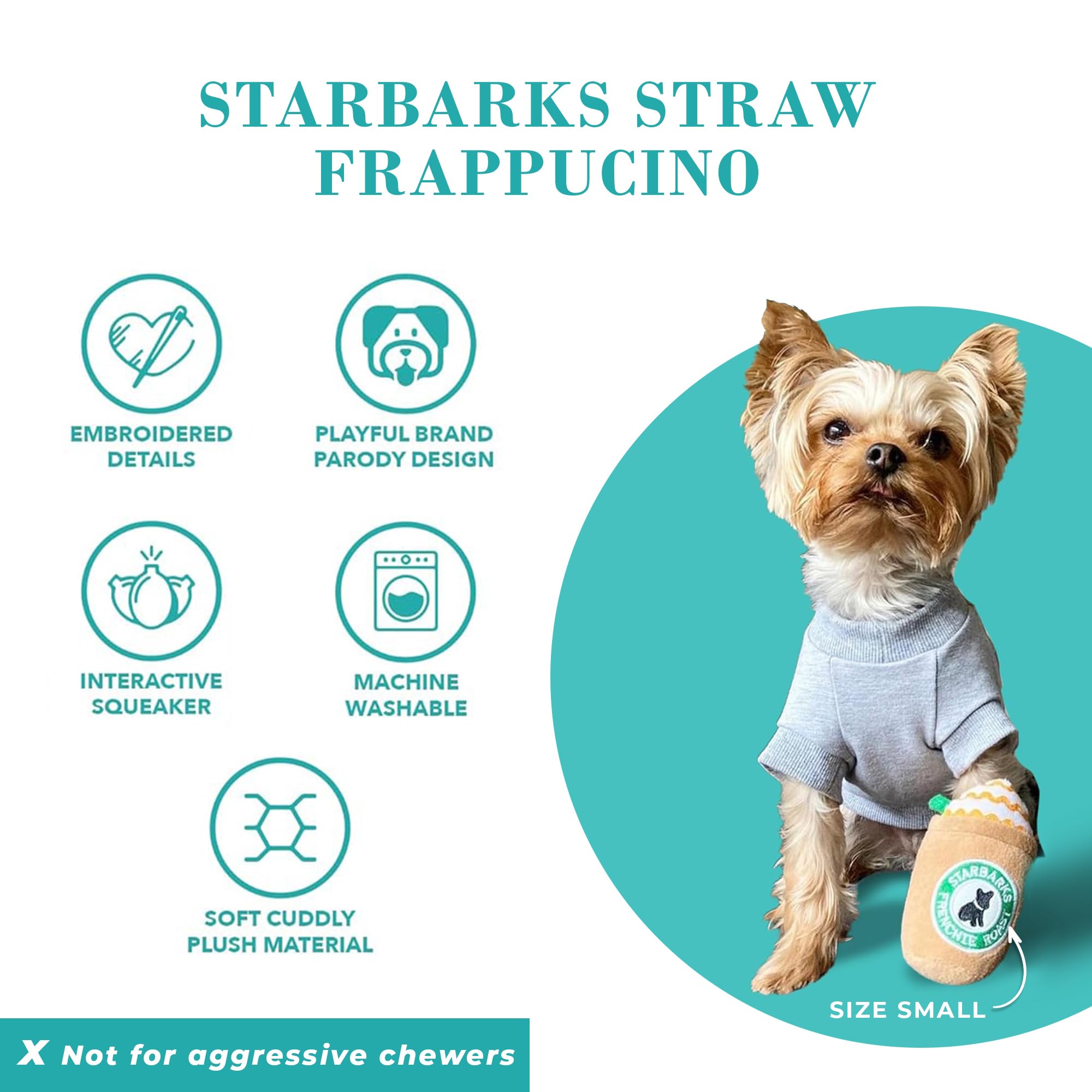 Haute Diggity Dog Starbarks Frappawcino, Plush Designer Dog Toys With Interactive Squeaker, Stimulating Pet Enrichment, Machine-Washable & Safe Materials For All Breeds, Size Medium