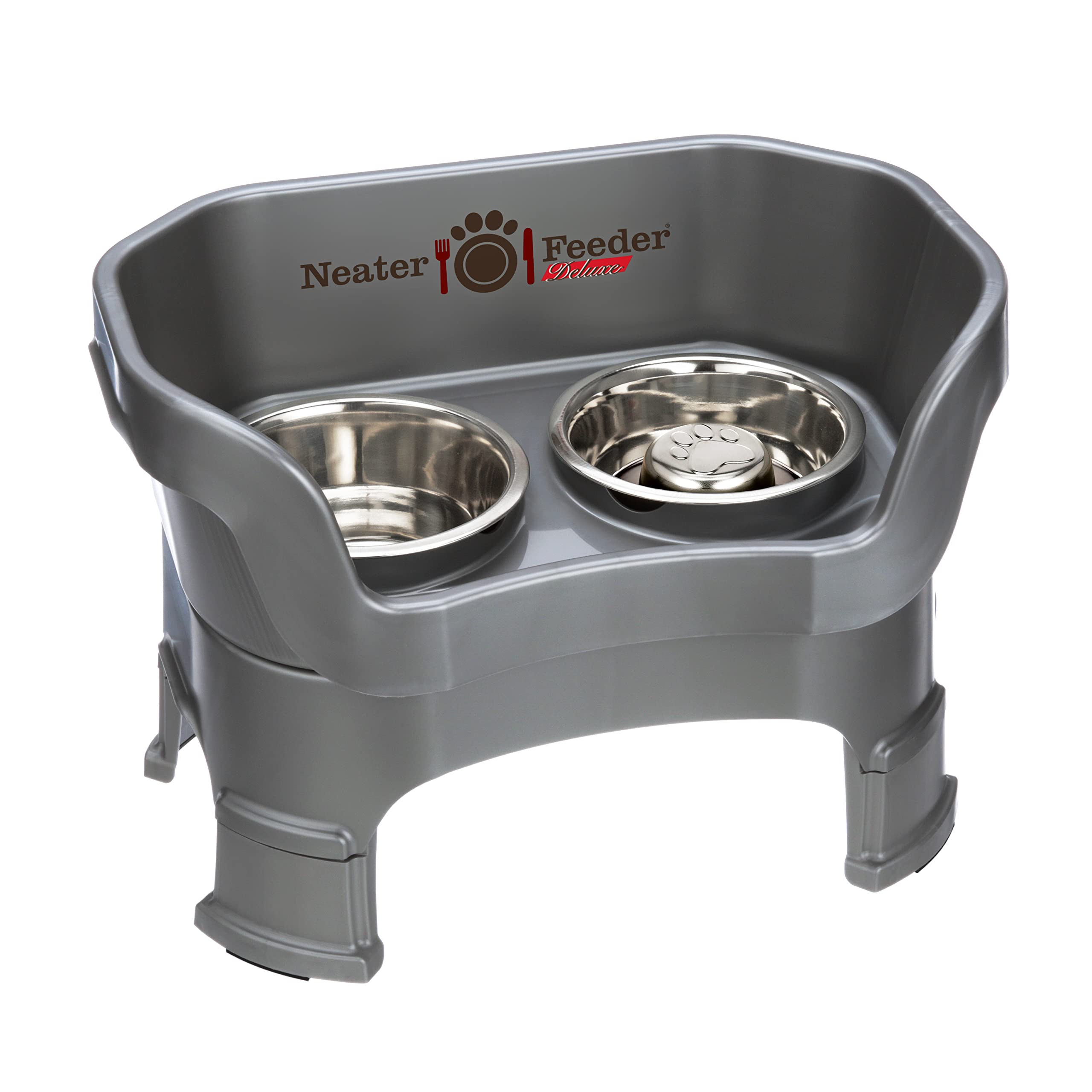 Neater Feeder Deluxe with Leg Extensions (Medium + Slow Feed Bowl Combo, Gunmetal)