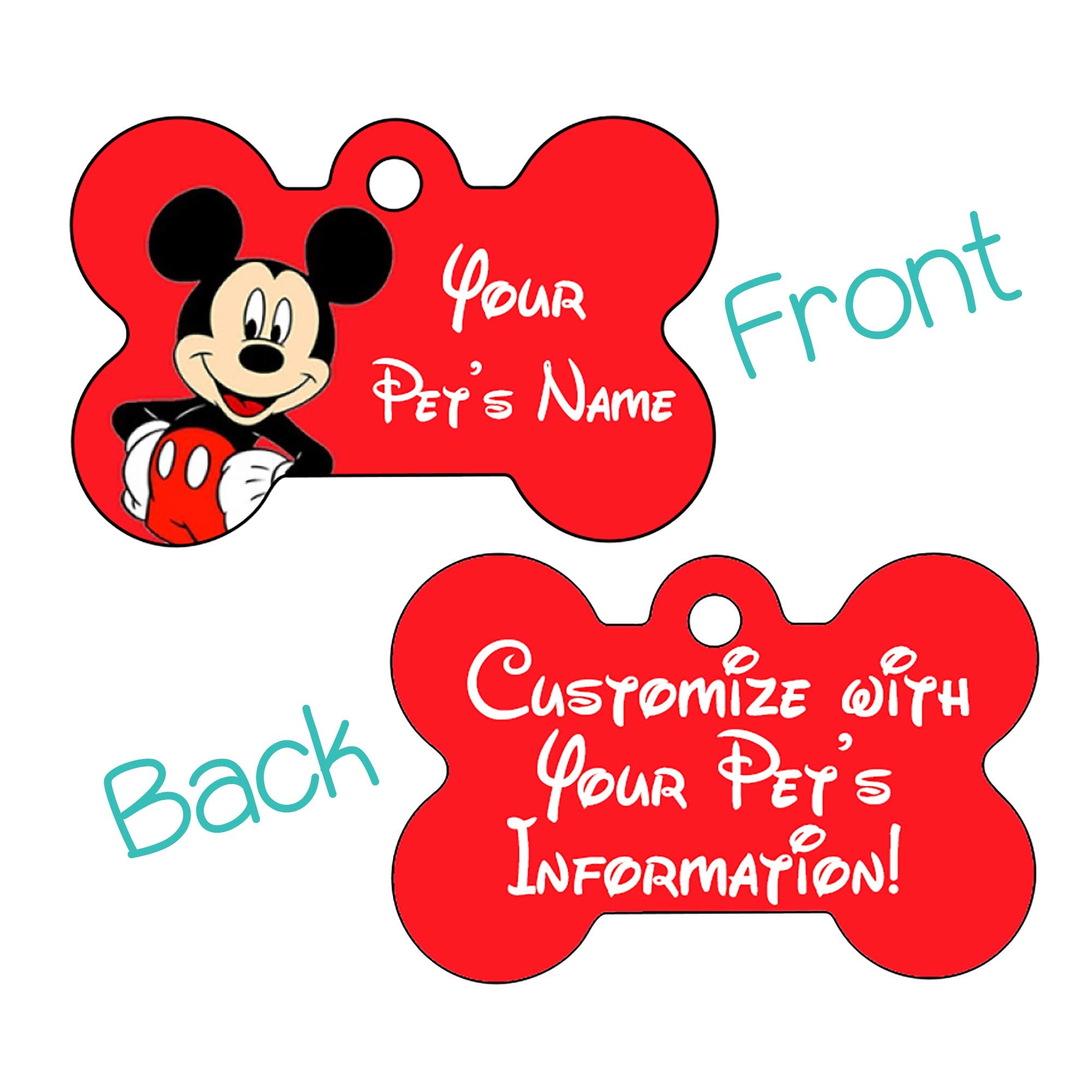 Udesignusa Double Sided Pet Id Tags For Dogs & Cats Personalized Mickey Bone Shaped