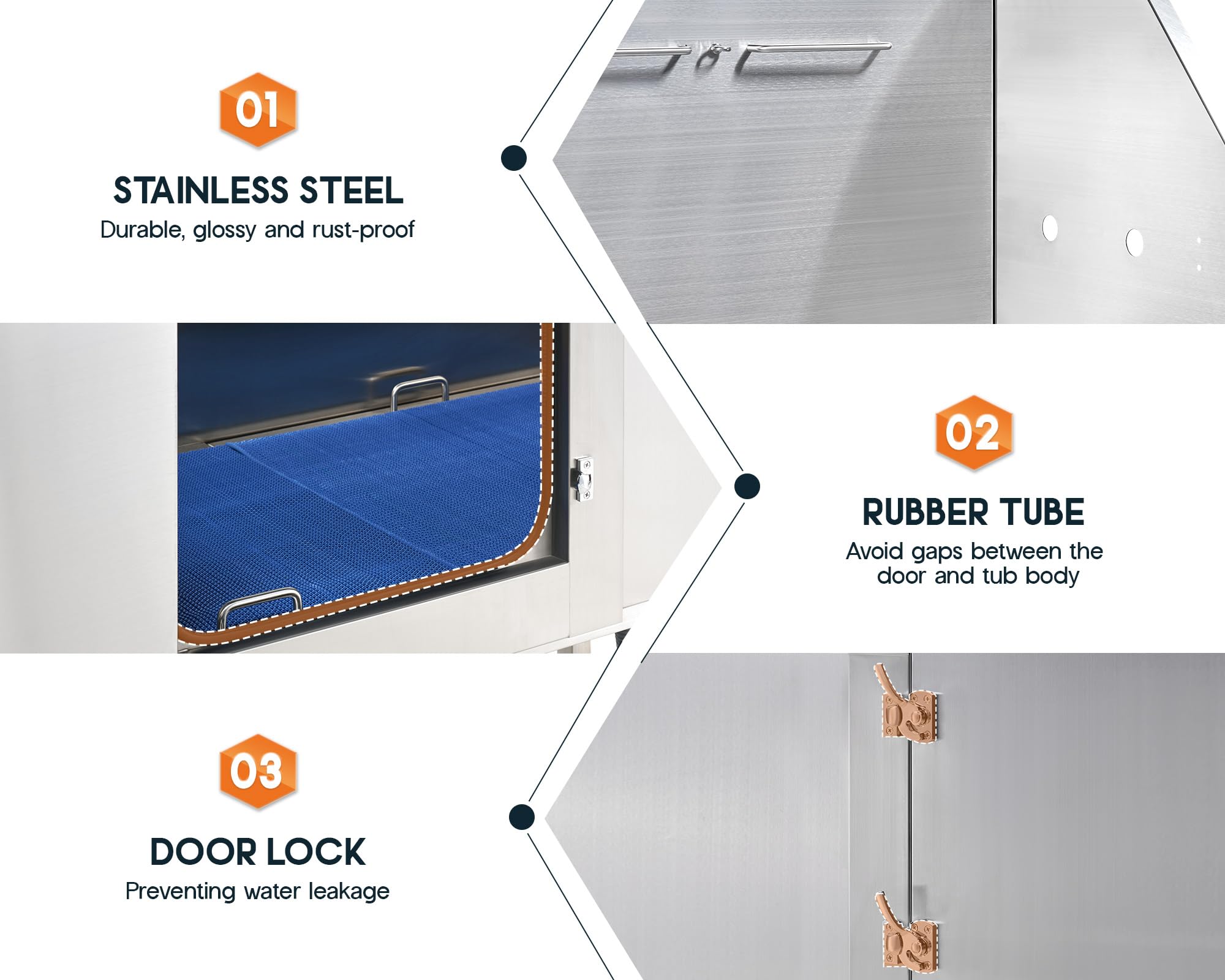 Albott 50-Inch Stainless Steel Dog Washing Station With Anti-Slip Steps, Sprayer, Faucet, And Soap Box - Professional Pet Bathtu