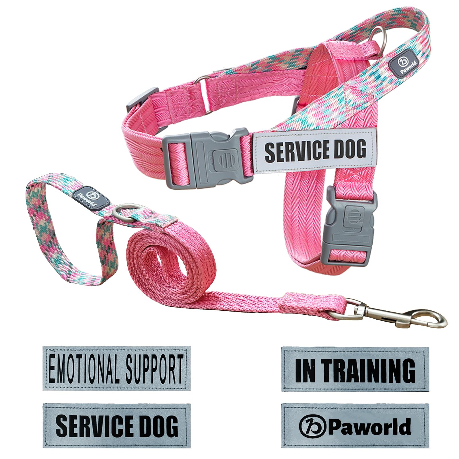 Paworld Service Dog Harness and Leash Set, No-Pull Service Dog Vest with 4 PCS Reflective Patches, Dog Vest Harness with Handle,