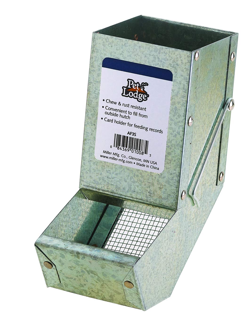Pet Lodge Steel Small Animal Feeder with Sifter Bottom | Cage Rabbit Feeder | Holds Several Days Worth of Food | 3 Inch