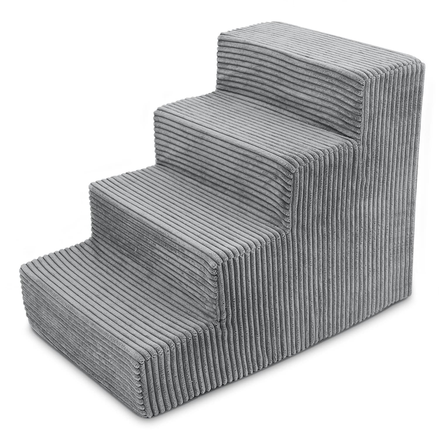 Best Pet Supplies Dog Stairs For Small Dogs & Cats, Foam Pet Steps Portable Ramp For Couch Sofa And High Bed Non-Slip Balanced Indoor Step Support, Paw Safe No Assembly - Gray, 4-Step