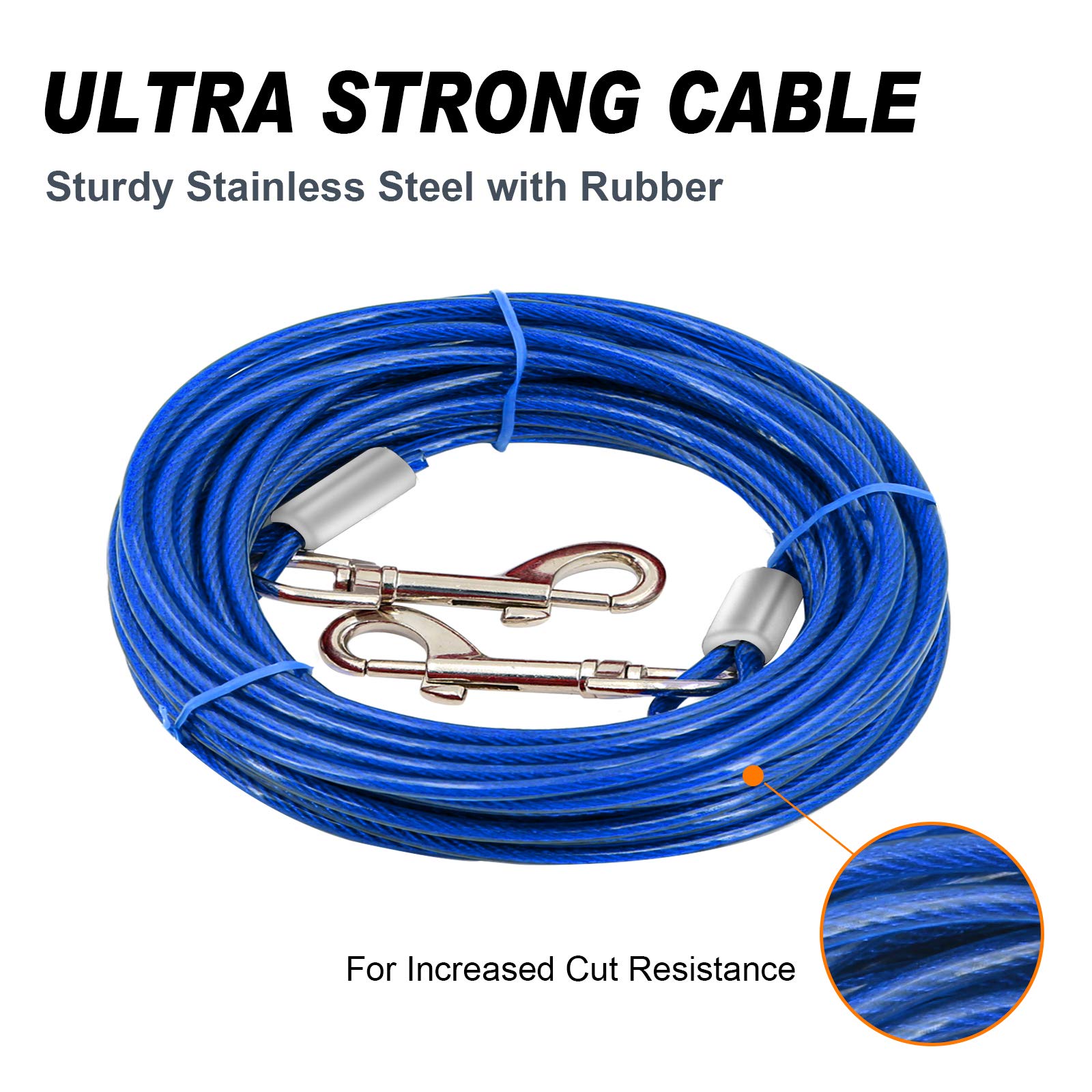 Dog Tie Out Cable And Stake 32/16/10 Ft Outdoor, Yard And Camping, For Medium To Large Dogs Up To 125 Lbs, 16'' Stake, 32/16/10