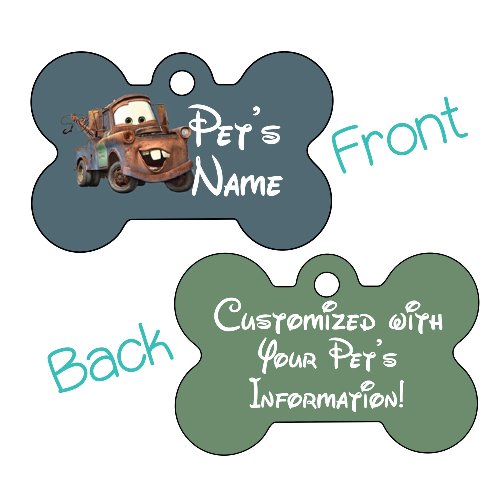 Cars Tow Mater Double Sided Pet Id Tag For Dogs & Cats Personalized With 4 Lines Of Text