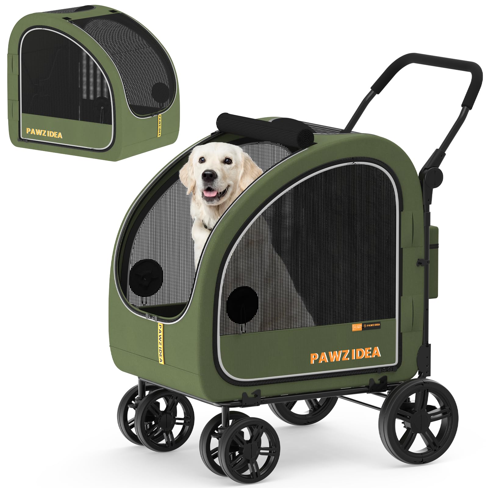PAWZIDEA Dog Stroller for Large Dogs, Collapsible Pet Stroller with Detachable Carrier, Portable Dog Crate for Car Seat, Adjusta