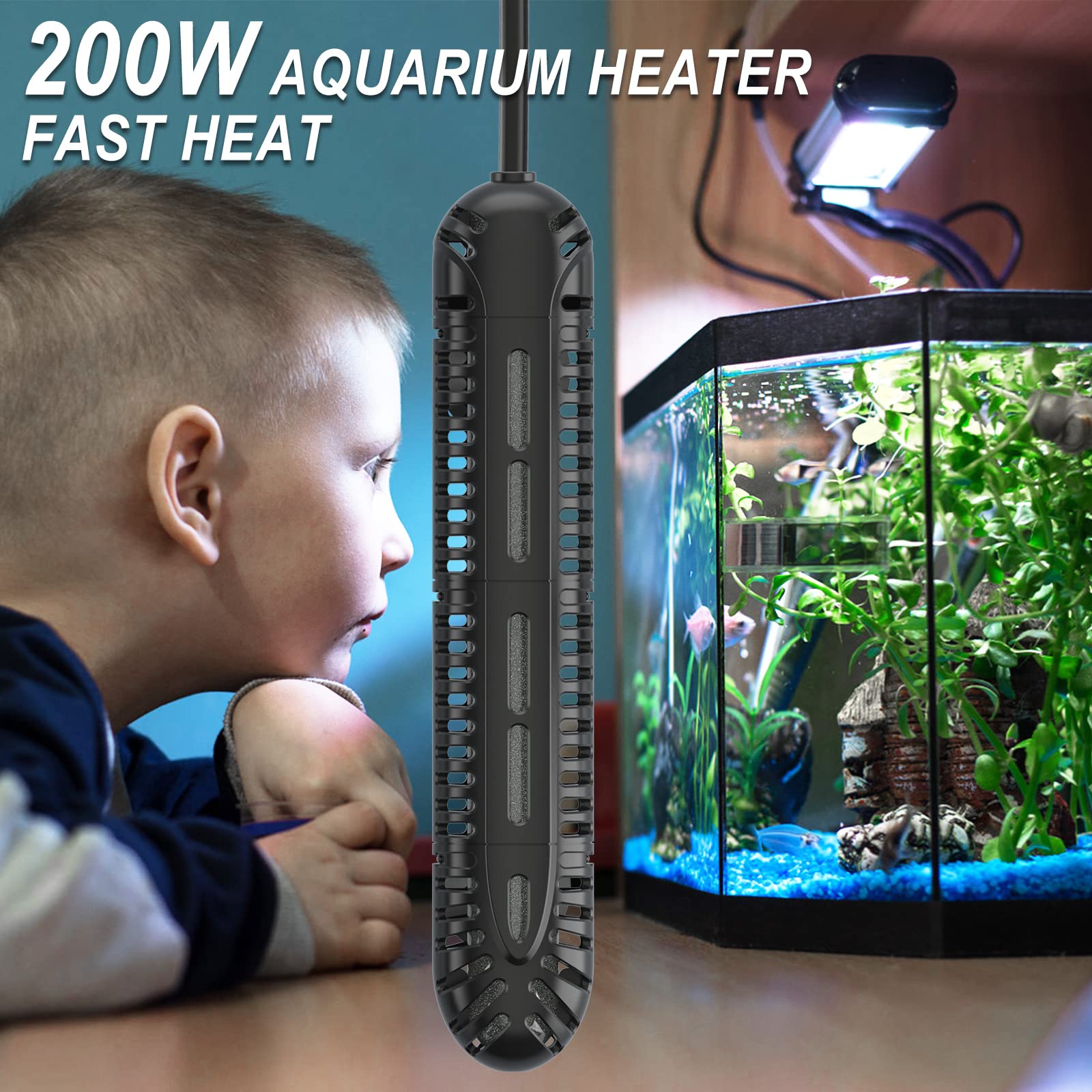 Hitauing Aquarium Heater, 200W Fish Tank Heater With Led Digital Display & 5 Safety Protection, Submersible Aquarium Heater With