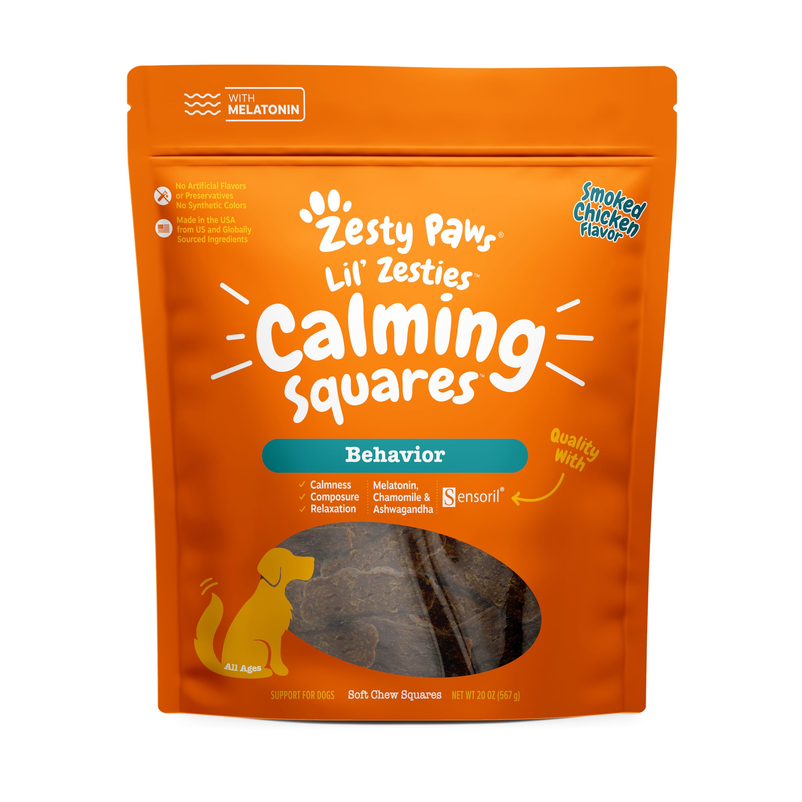 Zesty Paws Flavored Soft Chews - Calming for Dogs Anxiety Composure Relief with Ashwagandha Melatonin Chamomile Passionflower Do