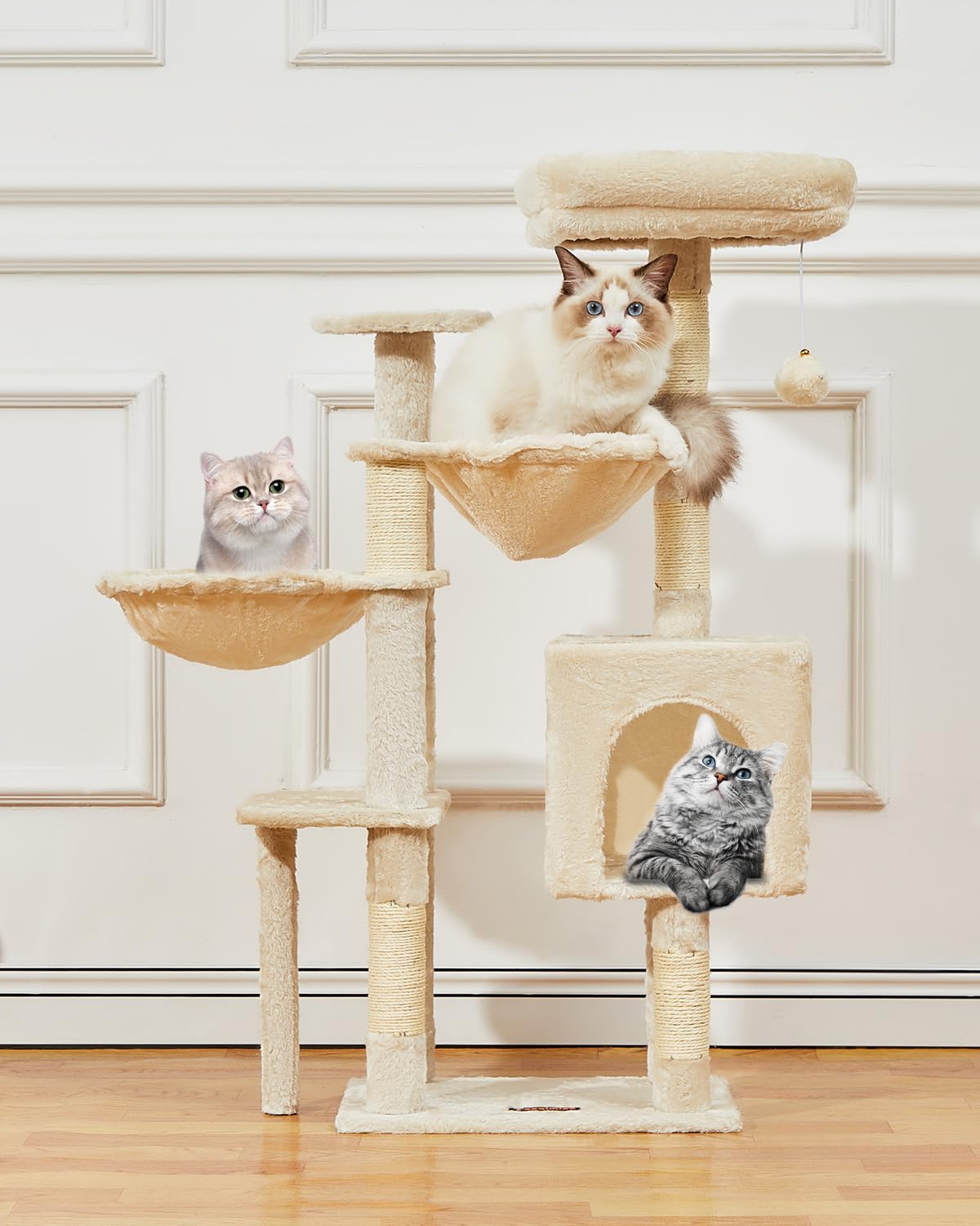 Taoqimiao Cat Tree, 39.4-Inch Cat Tower For Indoor Cats,Suitable For Kittens,Plush Cat Condo With 5 Scratching Posts, Plush Perc
