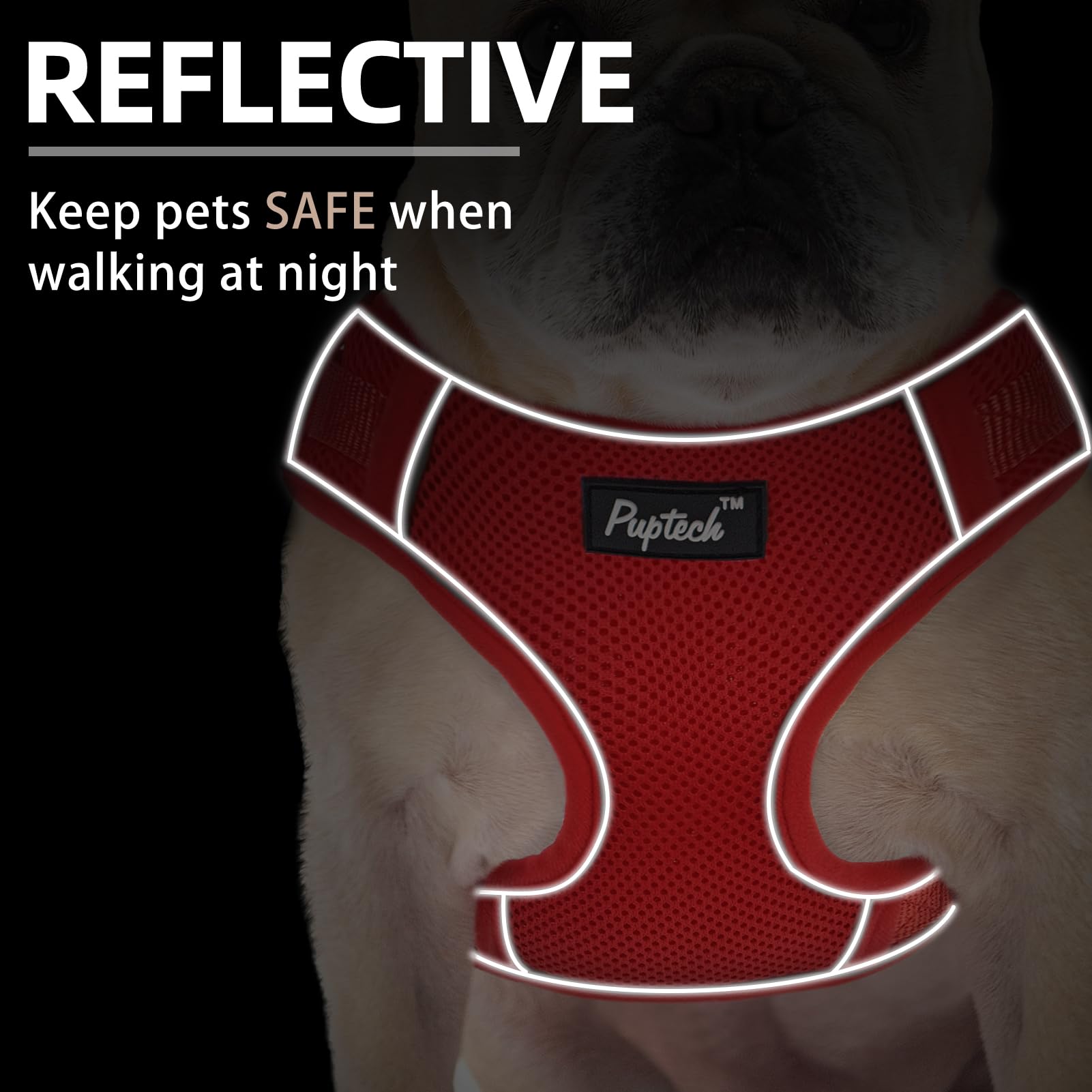 Pupteck Dog Harness And Leash Set For Small Medium Dogs No Pull, Soft Mesh Adjustable Puppy Cat Harness Reflective At Night, Red