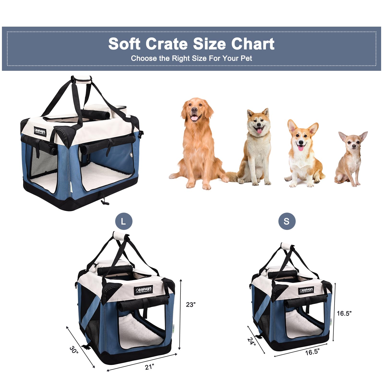 Jespet Soft Dog Crates Kennel For Pets, 3 Door Soft Sided Folding Travel Pet Carrier With Straps And Fleece Mat For Dogs, Cats(6