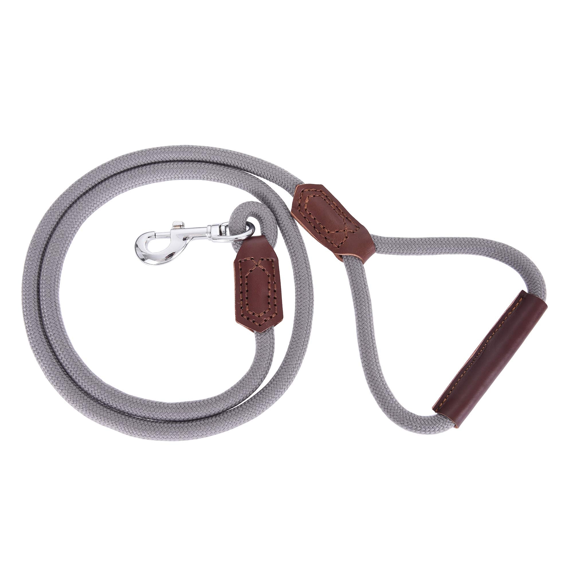 Mile High Life | Premium Leather Dog Leash | Strong Rope Leash | Leather Handle | Zinc Alloy Strong Clasp | Small Medium Large Dogs | 4/5/6 Feet(Gray, 72 Inch (Pack Of 1))