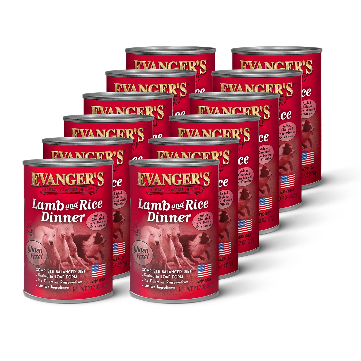Evangers Heritage Classic Lamb & Rice Dinner - 12 Count, 20.2 oz Each - Wet Dog Food with Lamb and Rice - Gluten-Free Loaf Styl