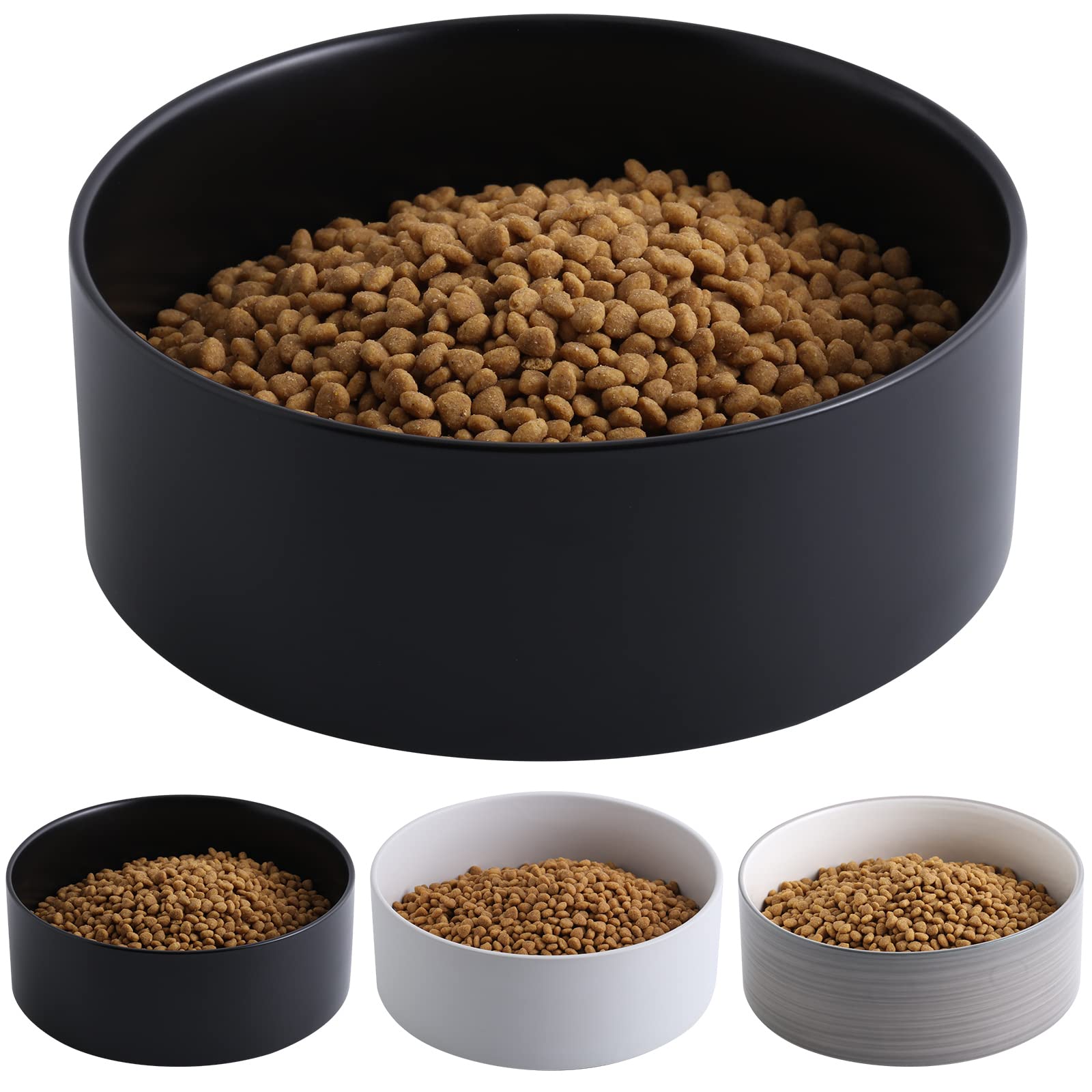 Addogyy Black Dog Bowl Ceramic for Medium Large Breed, Heavy Weighted Dog Food Water Feeder Dish, Non - Slip Modern Cute Extra B