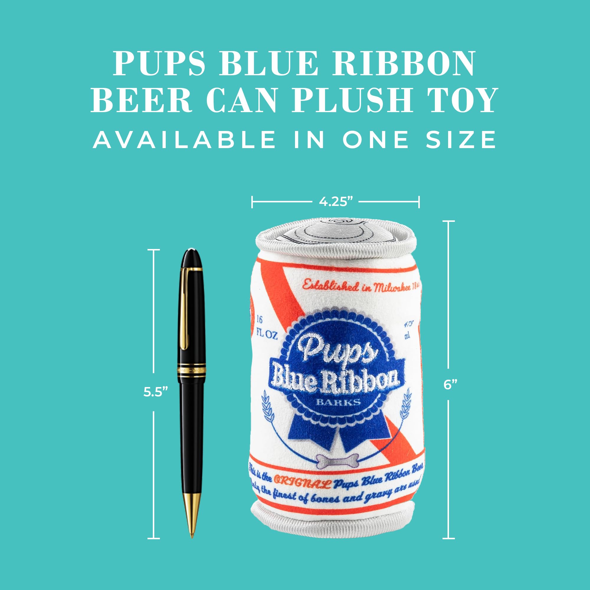 Haute Diggity Dog Pups Blue Ribbon Beer Can, Plush Designer Dog Toys with Interactive Squeaker, Stimulating Pet Enrichment, Mach