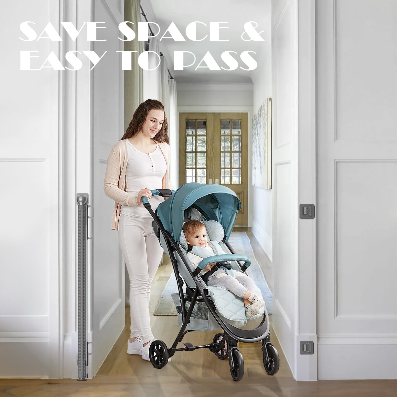 Retractable Baby Gates No Drilling | 54 Wide x 38 Tall Dog Gates for Stairs | Indoor/Outdoor Use | Child Gates for Doorways, Dec