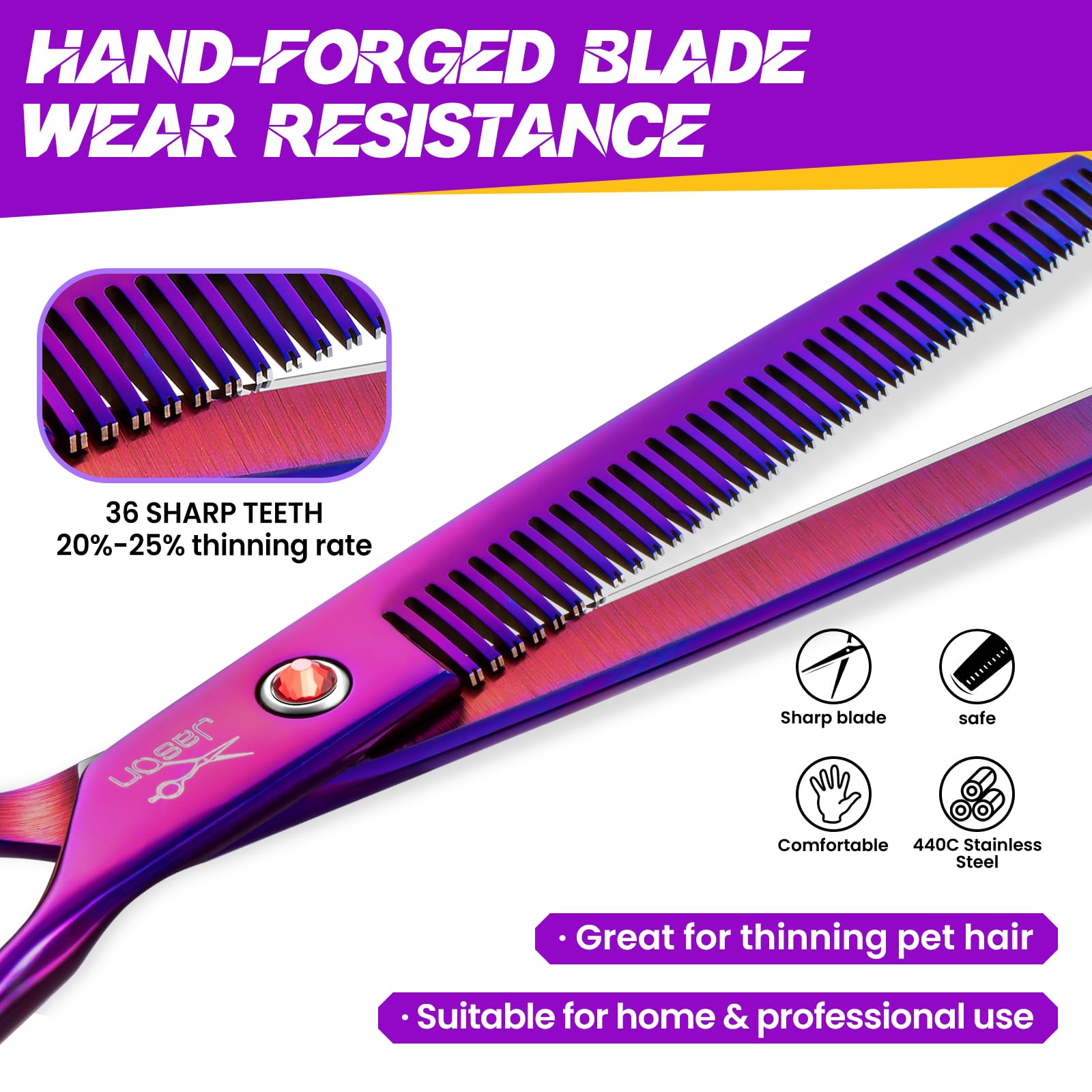 JASON Grooming Scissors for Dogs - Sharp Thinning Dog Shear with Muffler Pad, Stainless Steel Dog Grooming Shears Professional T