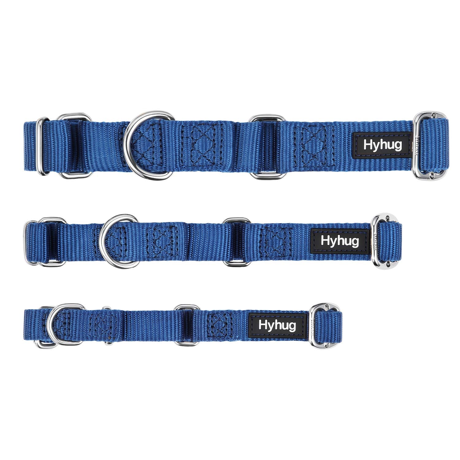 Hyhug Premium Nylon Anti-Escape Martingale Dog Collar, Large, Classic Blue, Model COMOYA, Comfy & Safe for Training & Walking