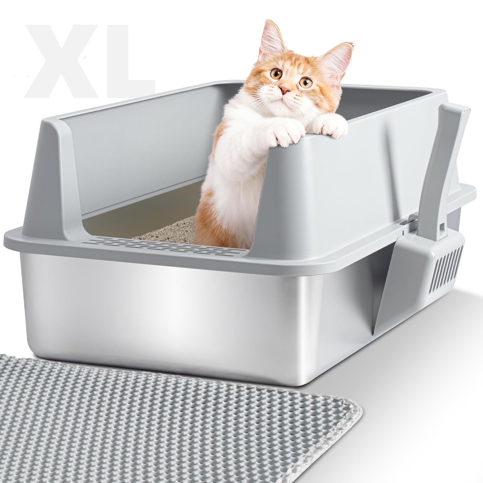 Stainless Steel Litter Box,XL Metal Cat Litter Box with Lid High Sides, Extra Large Litter Boxes for Big Cats,Odor-Resistant, Sc