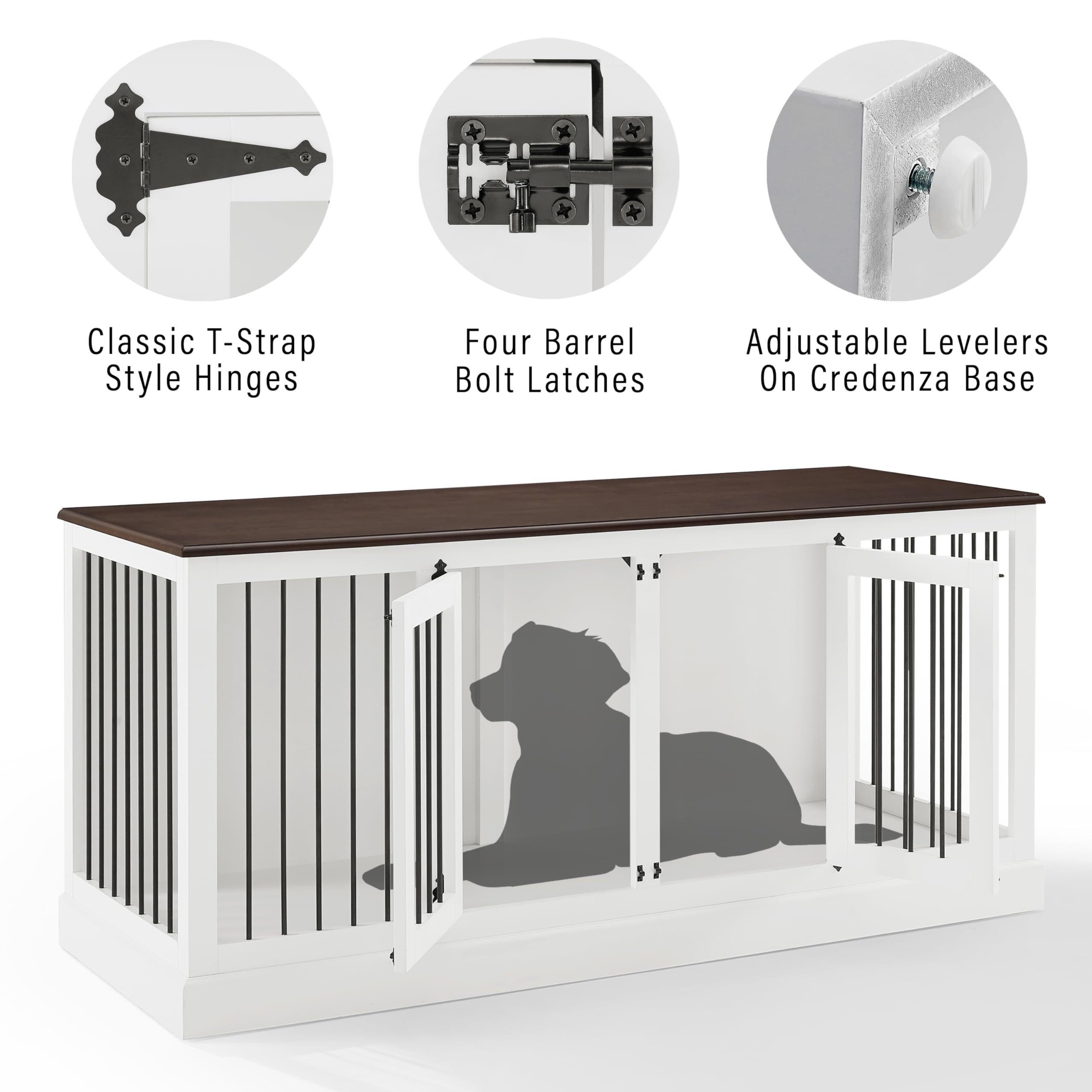 Crosley Furniture Winslow Medium Credenza Dog Crate Kennel for Pets, White