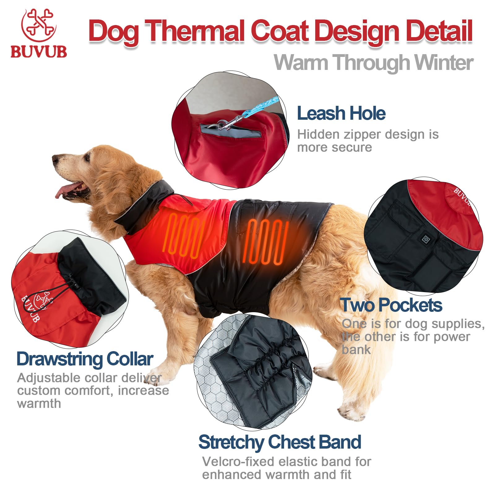 Buvub Heated Winter Jacket, Graphene Heat Coating, Water Resistant Fabric, Cat & Dog Coat (Xxxl)