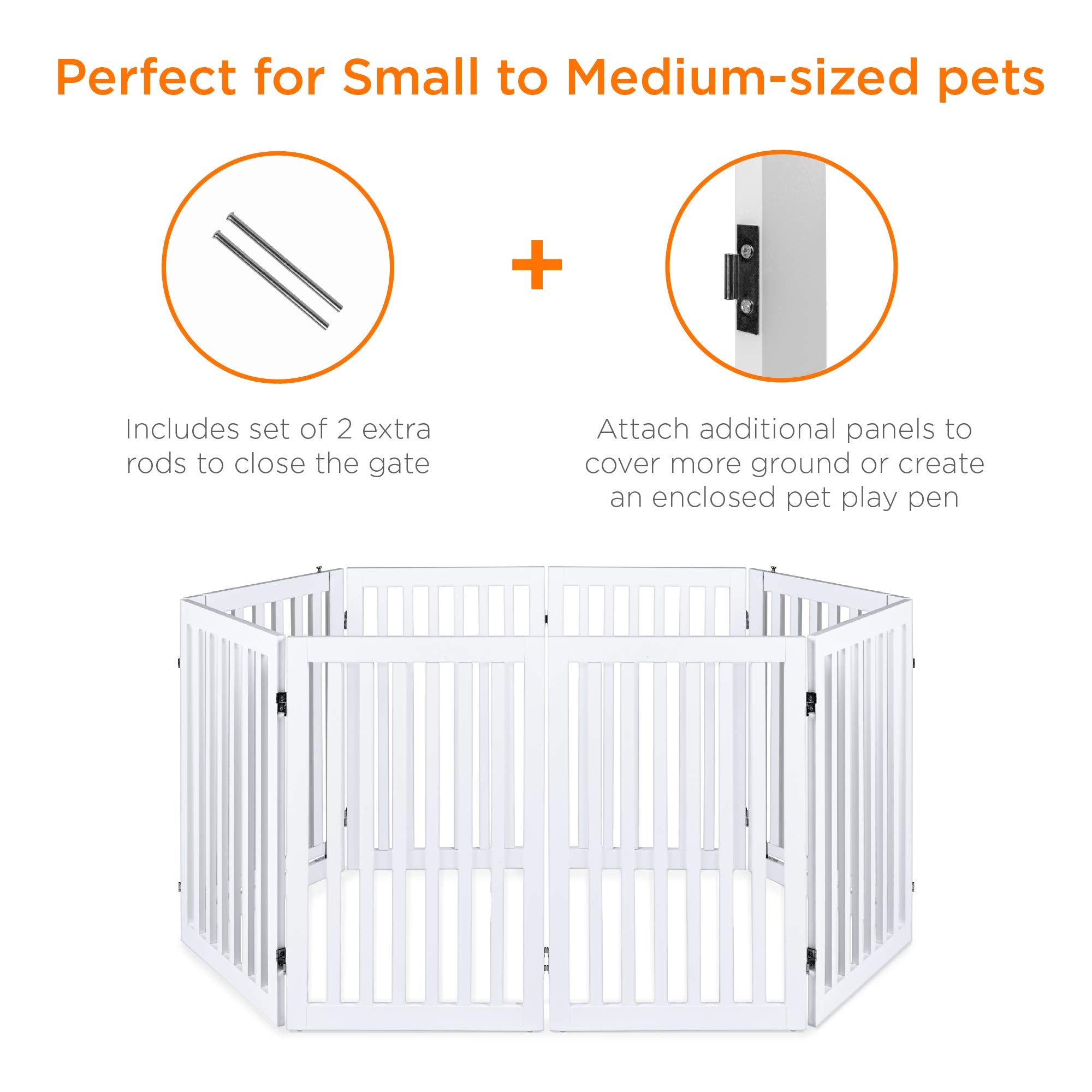 Best Choice Products 31.5In 4-Panel Freestanding Wooden Pet Gate W/Walk Through Door, Adjustable Pen, Support Feet - White