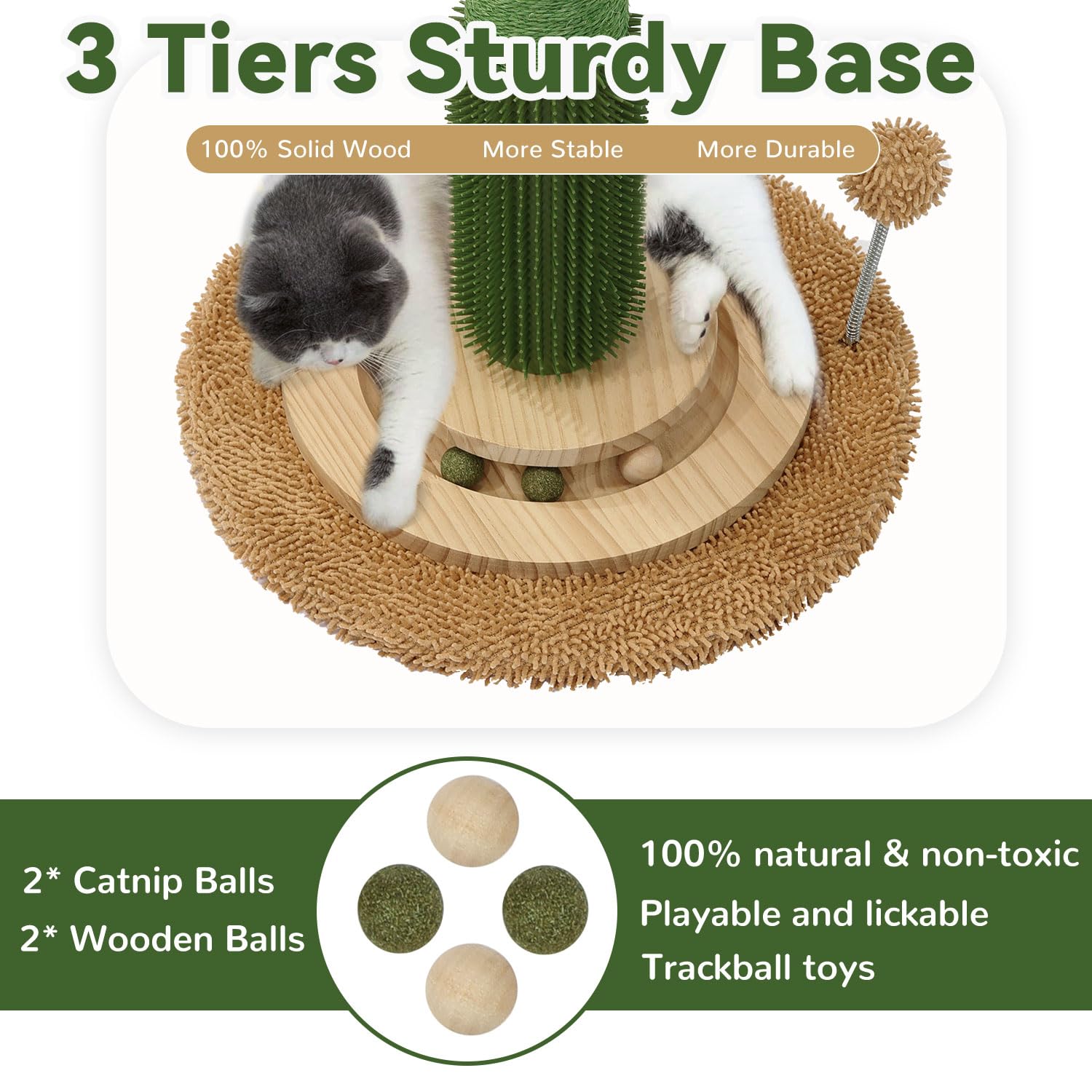 Otob 36' Tall Cat Cactus Scratching Post, Natural Sisal Rope Cat Scratcher Post, Vertical 6-In-1 Interactive Turntable Cat Scra