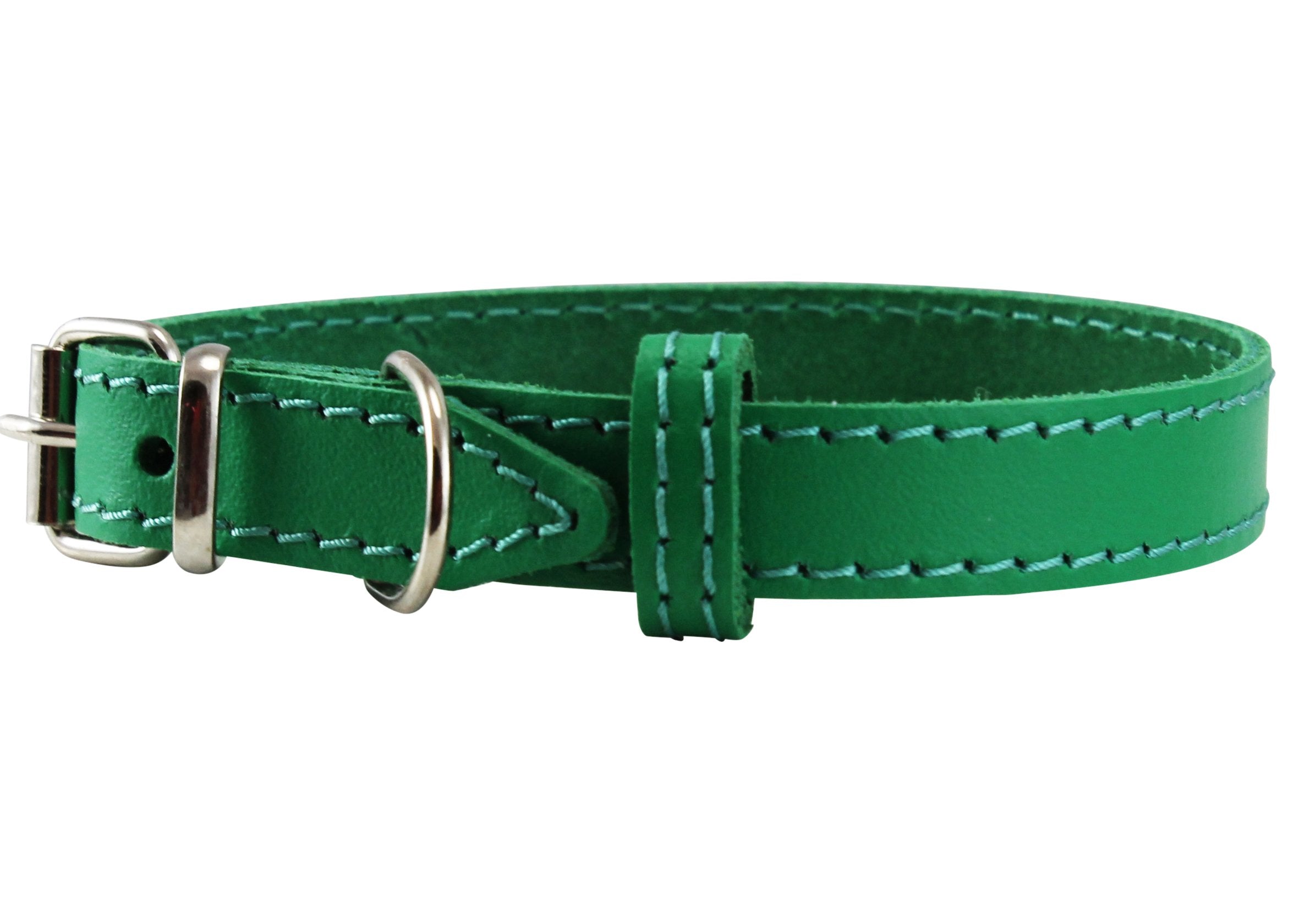 Genuine Leather Dog Collar For Smalles Dogs And Puppies 3 Sizes Green (Neck: 9.25'-11'; 1/2' Wide)