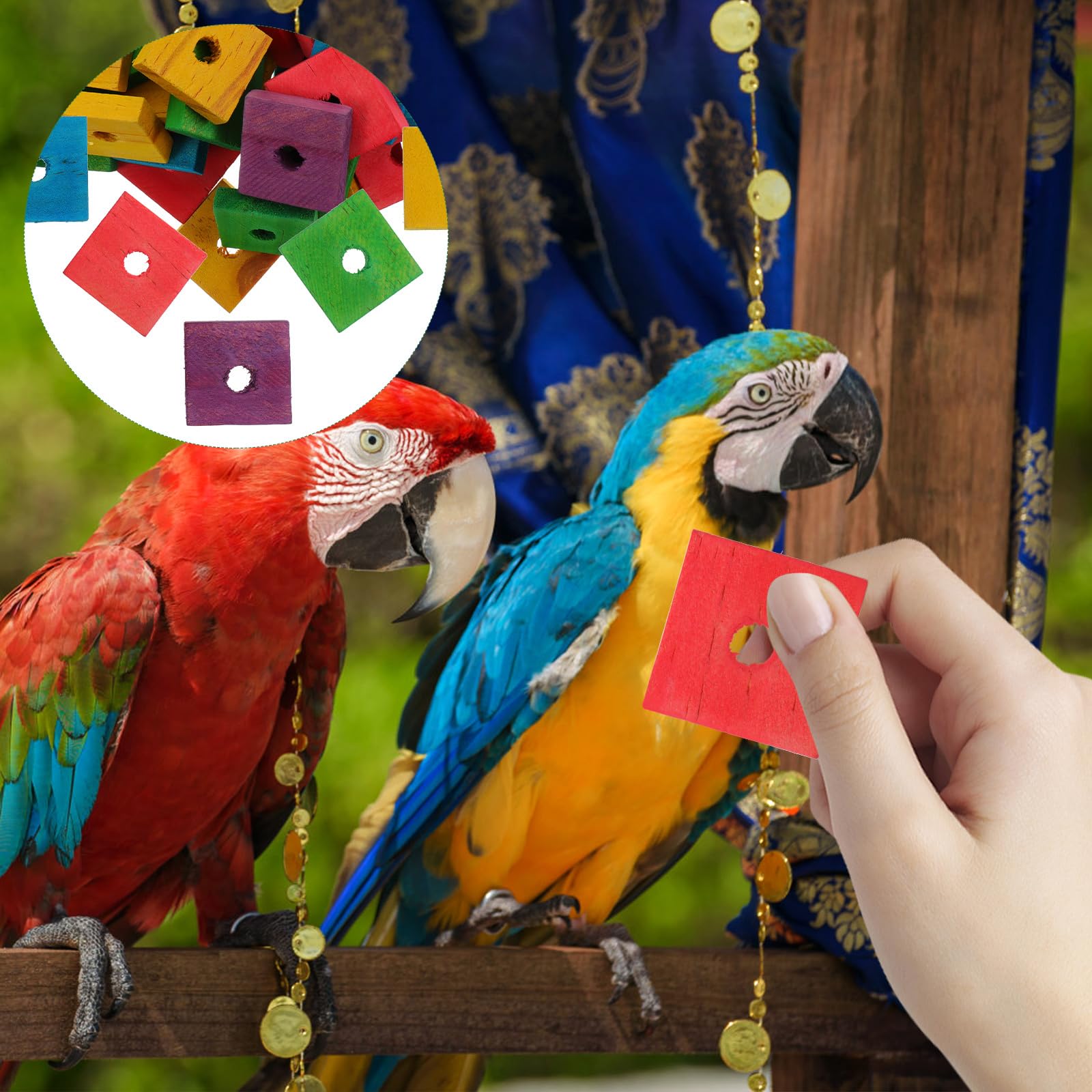 Parrot Toys 100 Pcs Wooden Blocks Bird Chewing Toy Beak Trim Parrot Foot Craft Cage Part Toy Mini Wood Chip Charms For Diy Playi