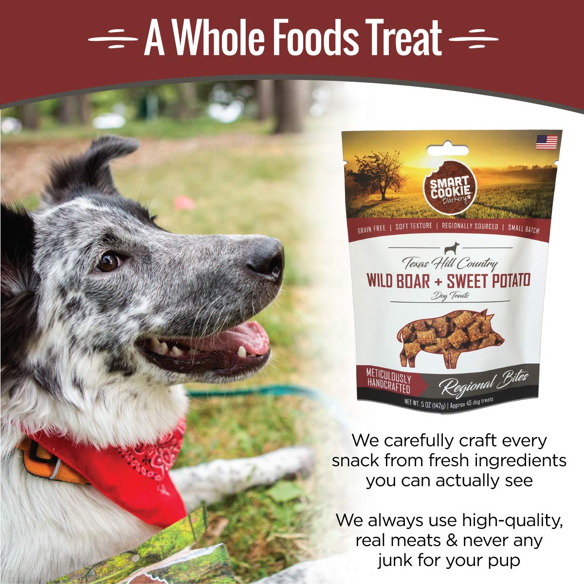 Smart Cookie All Natural Dog Treats - Wild Boar & Sweet Potato - Training Treats for Dogs with Allergies, Sensitive Stomachs - S