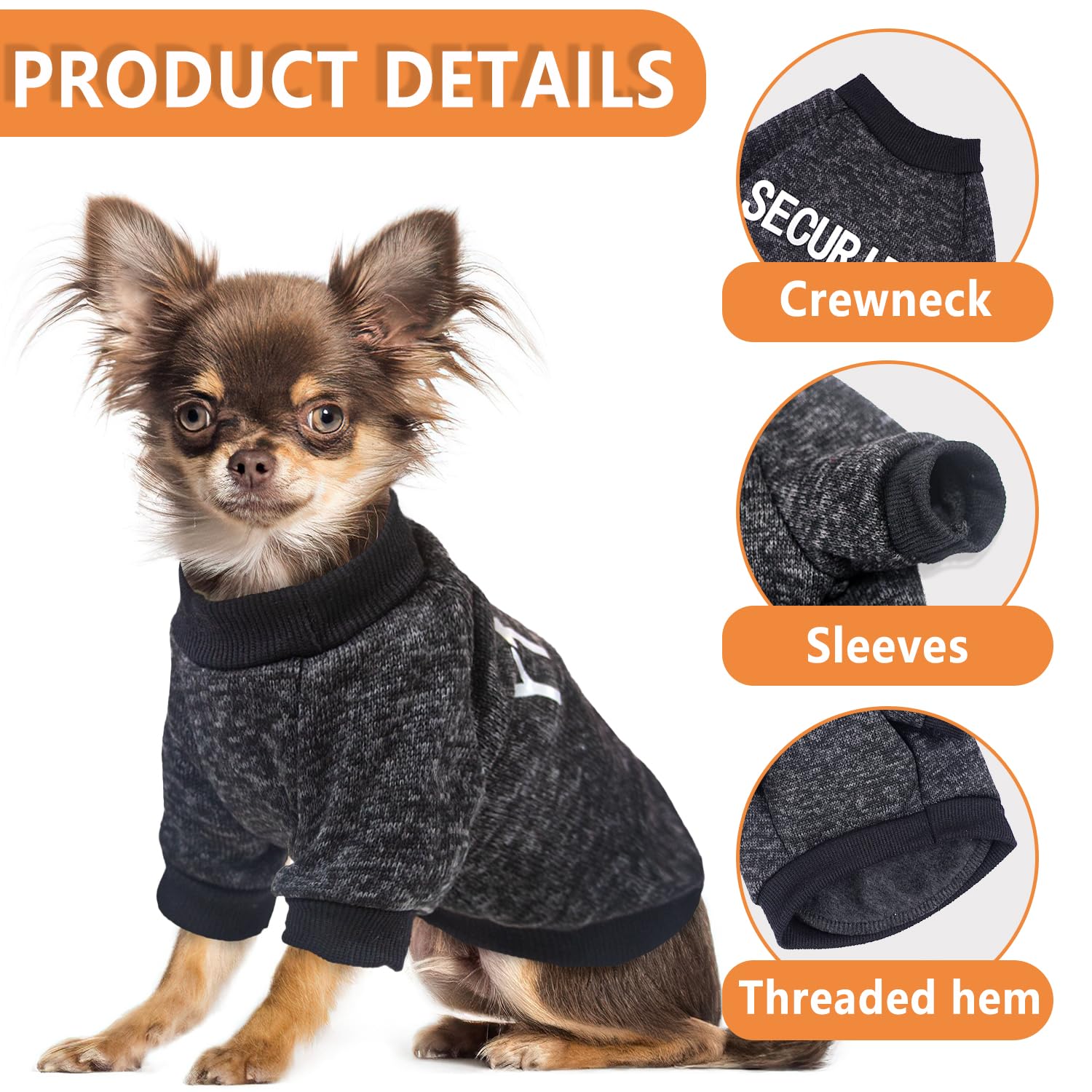 2 Pack Chihuahua Sweater Dog Sweaters For Small Dog Black Fleece Dog Sweater Chihuahua Clothes Security Pattern Puppy Clothes Fa