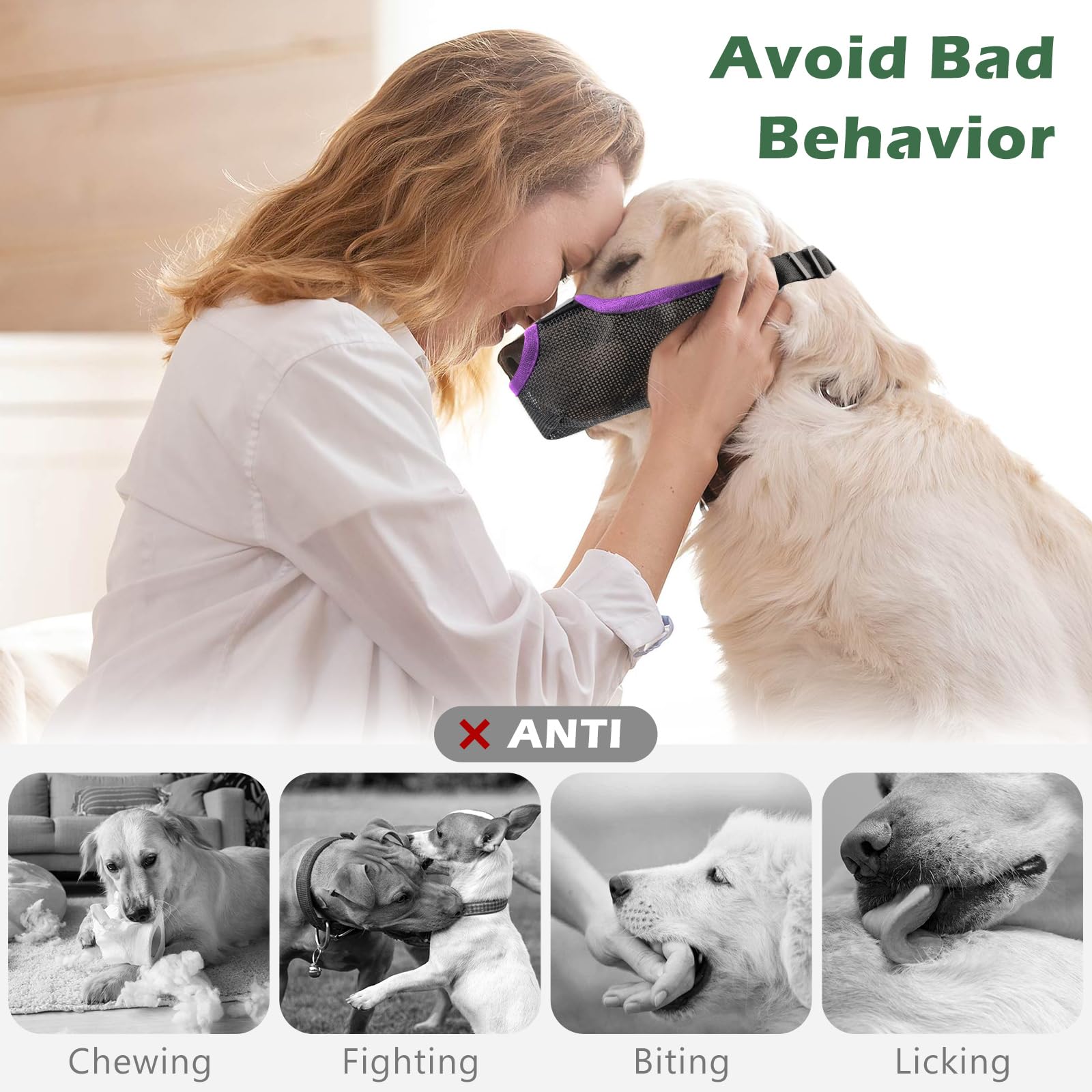 Purple Soft Dog Muzzle - Breathable Air Mesh, Allows Panting & Drinking, Adjustable Strap - Xl