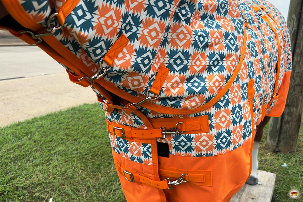 HILASON 1200D Winter Waterproof Poly Horse Hood Turnout Neck Blanket Belly Wrap Floral Motif | Blankets for Horses