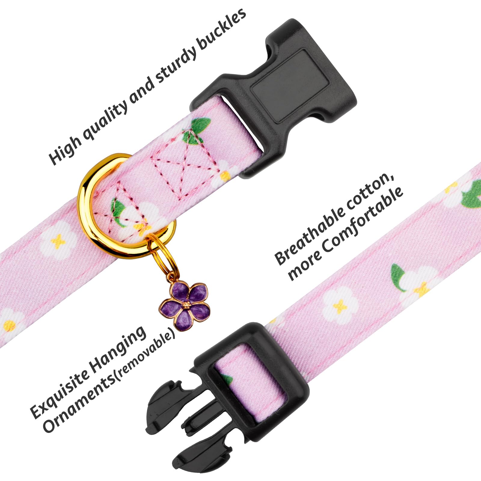 Cotton Handmade Dog Collar Cute And Distinctive Patterns Purple Flower With Pendant For Girl Boy Dogs Collars L