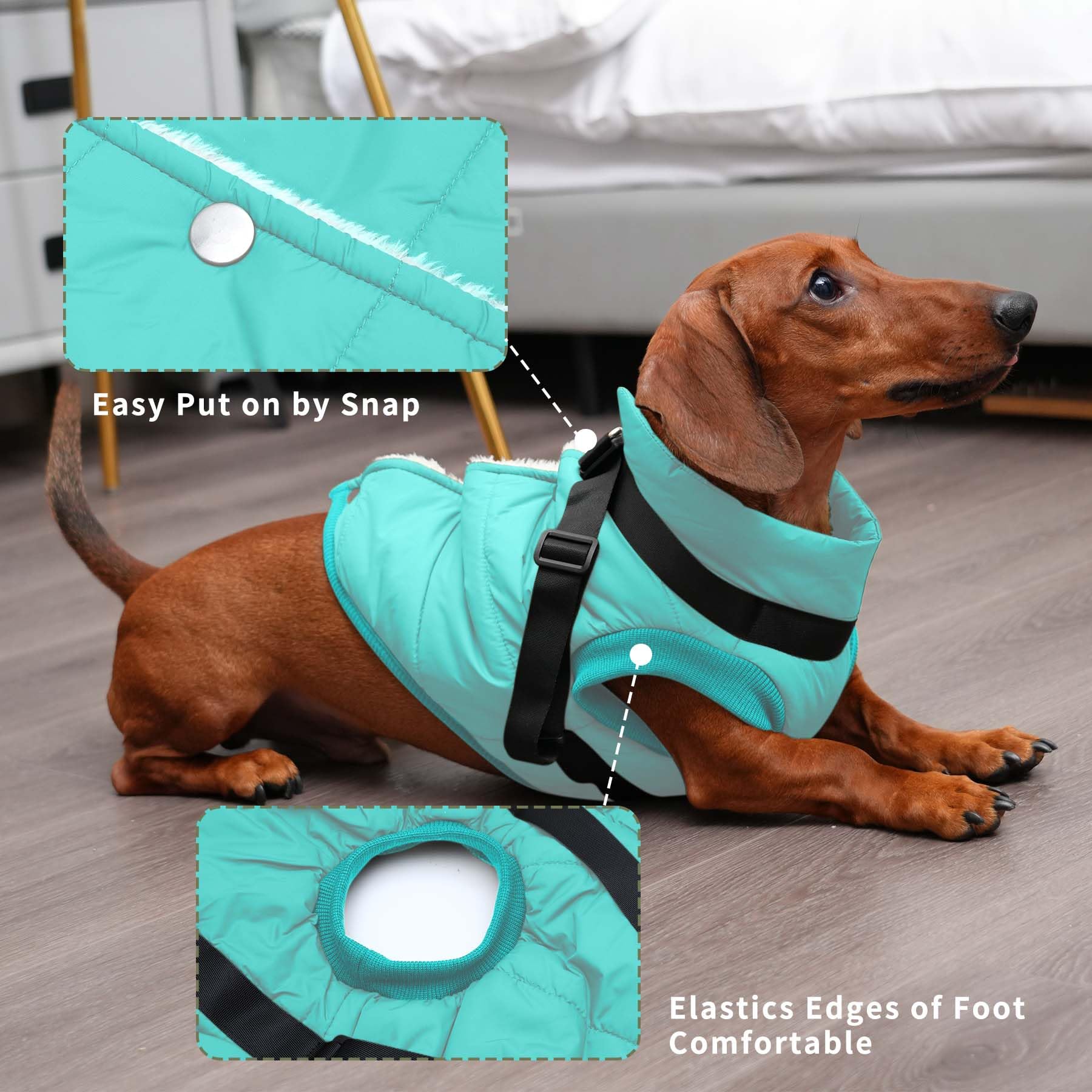 Joydaog Dog Jacket With Harness,Fleece Lined Warm Puppy Coat For Winter,Soft Windproof Large Dog Vest,Bluegreen Xxxl
